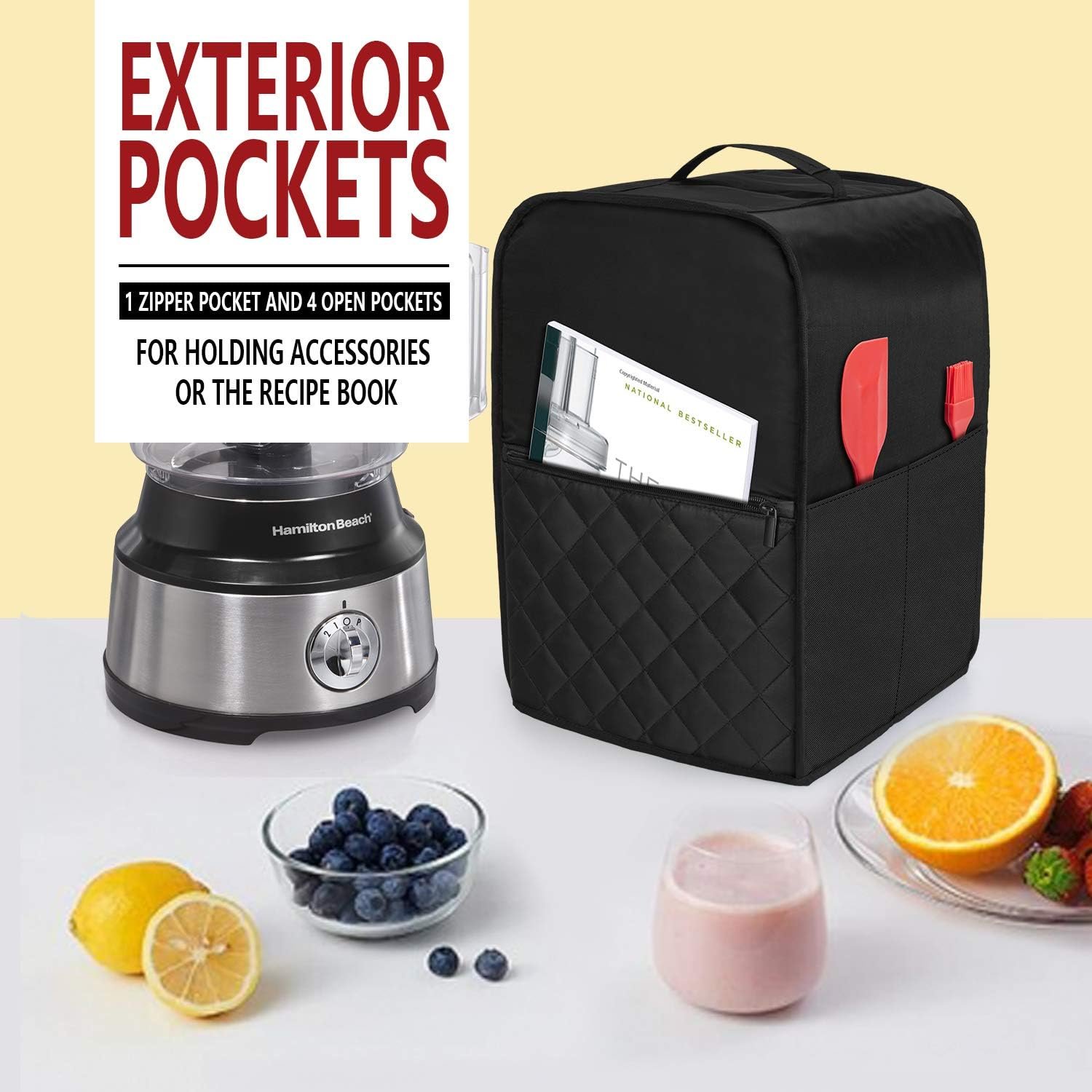 Luxja Food Processor Cover for Cuisinart and Hamilton Beach 10-14 Cup Processor, Food Processor Dust Cover with Accessories Pockets, Gray