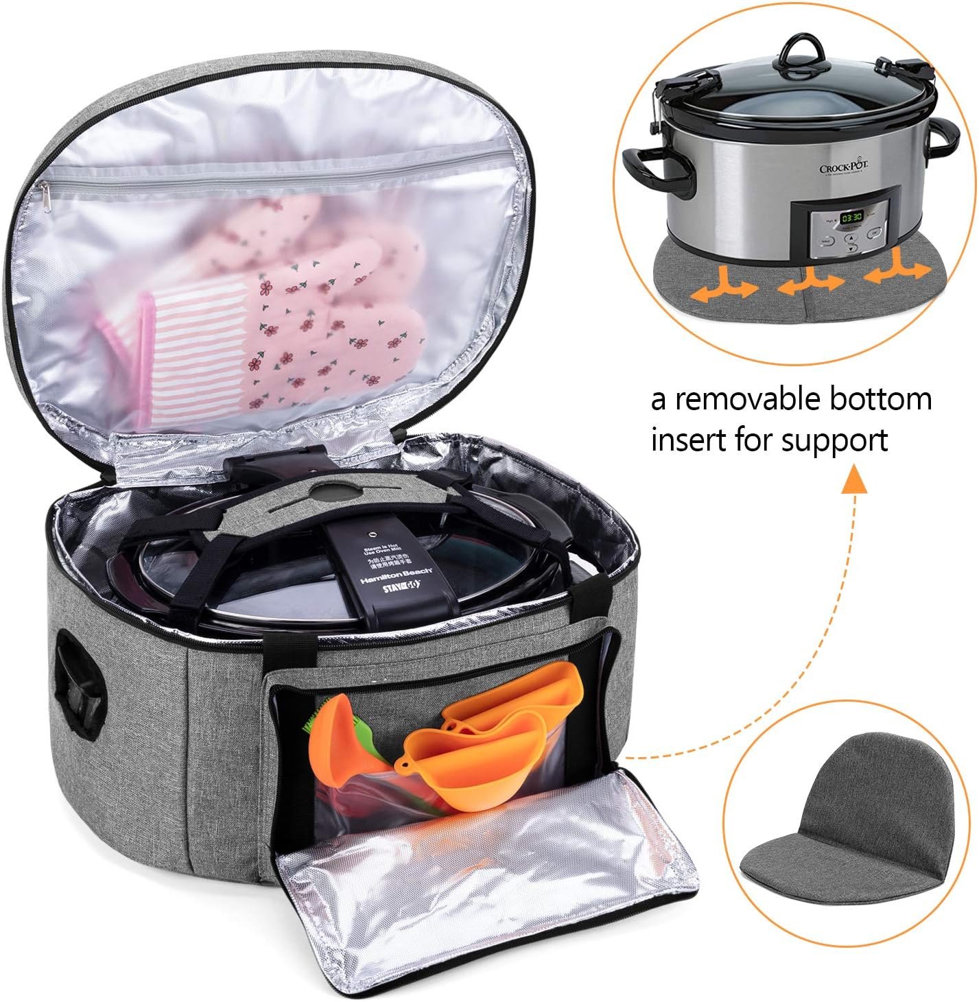 Luxja Insulated Slow Cooker Bag (with a Bottom Pad and Lid Fasten Straps), Slow Cooker Carrier Fits for Most 6-8 Quart Oval Slow Cooker, Gray Luxja Insulated Slow Cooker Bag (with a Bottom Pad and Lid Fasten Straps), Slow Cooker Carrier Fits for Most 6-8 Quart Oval Slow Cooker, Gray