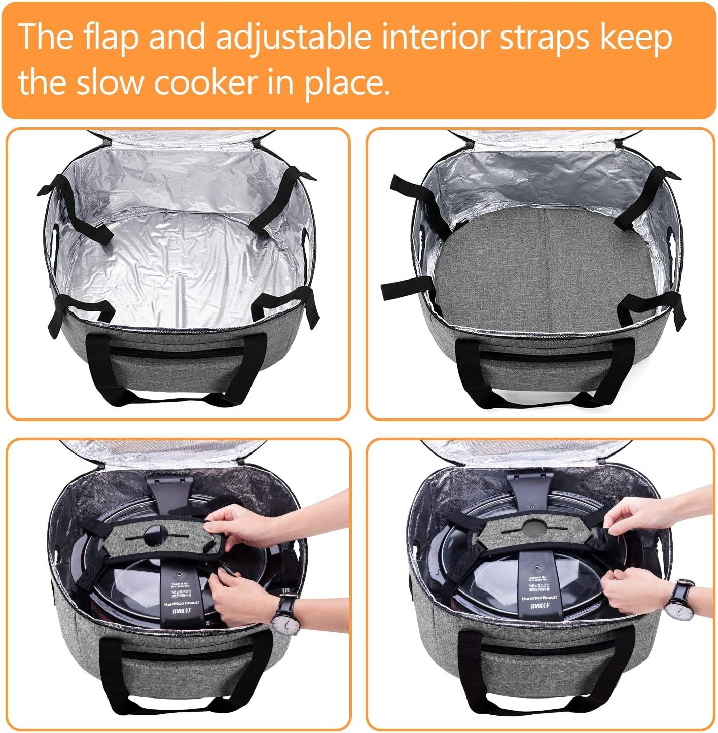 Luxja Insulated Slow Cooker Bag (with a Bottom Pad and Lid Fasten Straps), Slow Cooker Carrier Fits for Most 6-8 Quart Oval Slow Cooker, Gray Luxja Insulated Slow Cooker Bag (with a Bottom Pad and Lid Fasten Straps), Slow Cooker Carrier Fits for Most 6-8 Quart Oval Slow Cooker, Gray
