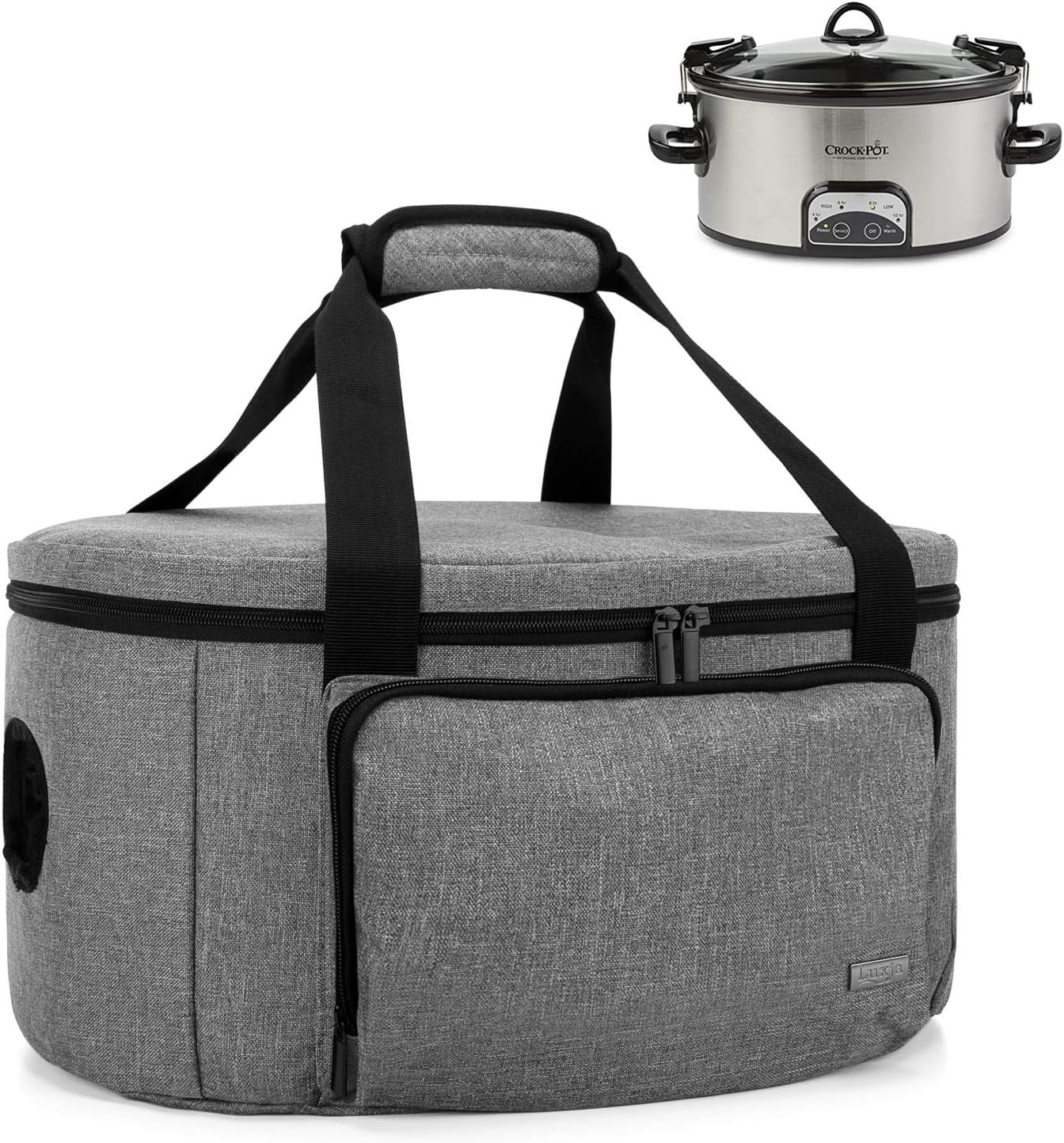 Luxja Insulated Slow Cooker Bag (with a Bottom Pad and Lid Fasten Straps), Slow Cooker Carrier Fits for Most 6-8 Quart Oval Slow Cooker, Gray Luxja Insulated Slow Cooker Bag (with a Bottom Pad and Lid Fasten Straps), Slow Cooker Carrier Fits for Most 6-8 Quart Oval Slow Cooker, Gray