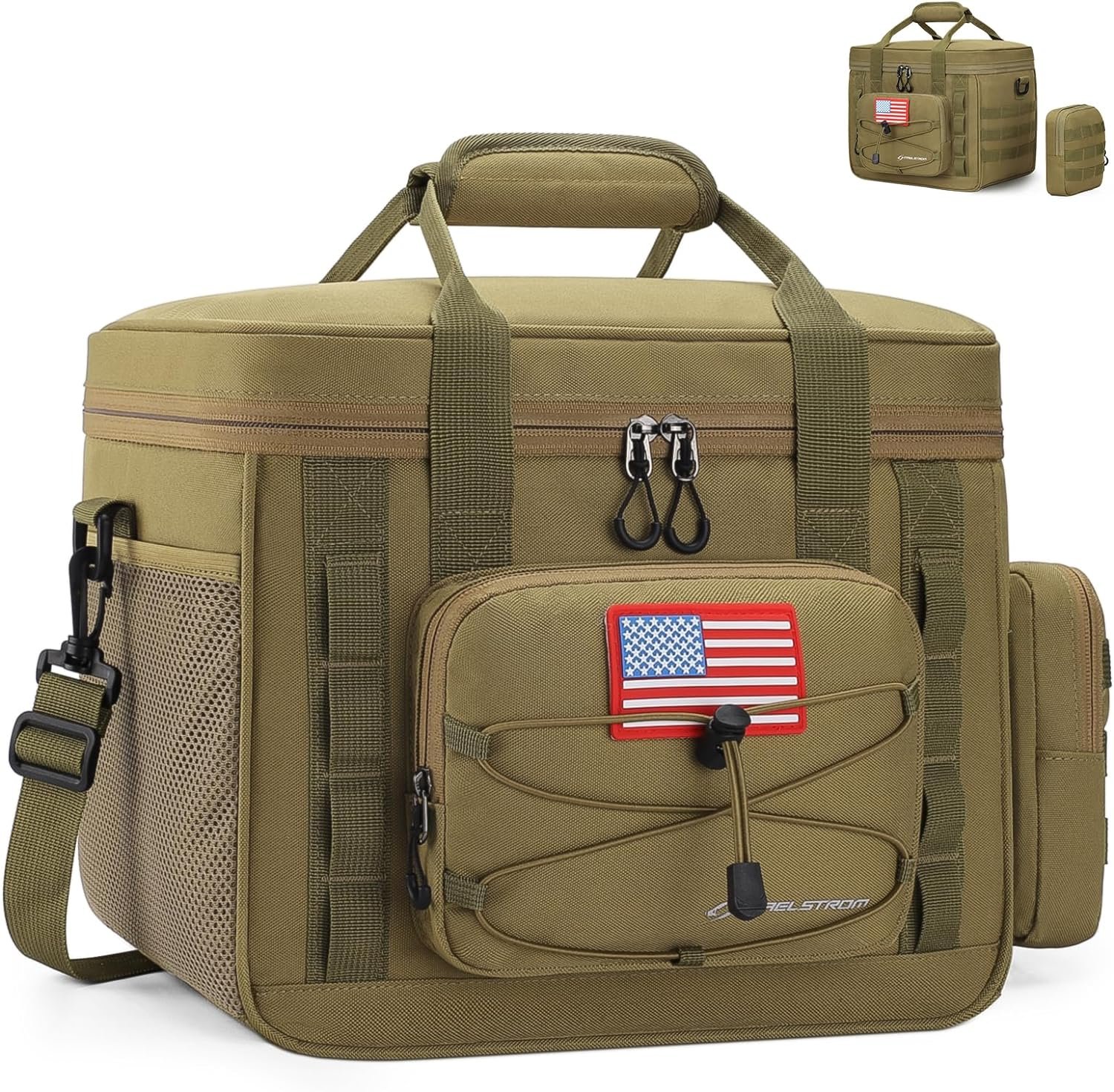 Maelstrom Large Tactical Lunch Box for Men,Insulated Lunch Bag, Leakproof Soft Cooler Bags with Detachable MOLLE Bag,Durable Lunch Tote for Adult Women Work,Picnic,30 Cans/20 L, Khaki