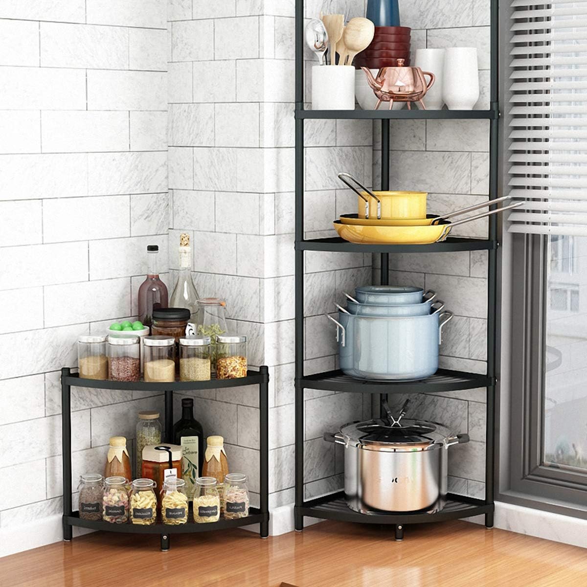 MAGCOLOR 5-Tier Kitchen Corner Shelf Rack, Free Standing Pot Rack for Organizer Stainless Steel Cookware Stand