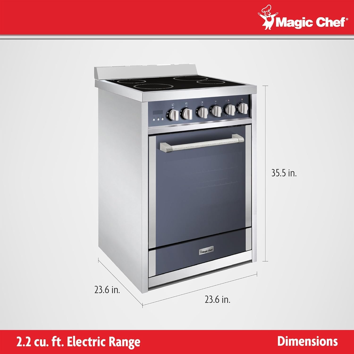 Magic Chef Stainless-Steel Electric Range with Convection Oven and 4 Burners, 2.2 Cubic Feet