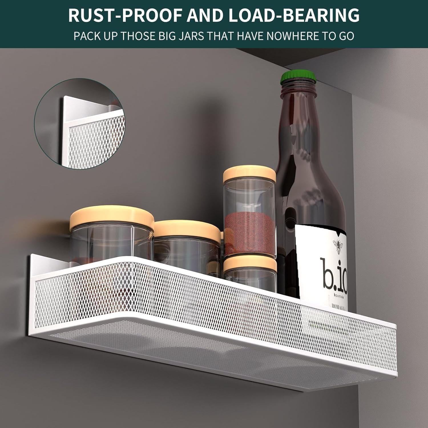 Magnetic Spice Rack for Refrigerator, 4 Pack Magnetic Spice Rack Organizer, Moveable Magnetic Fridge Organizer Rack with Hooks Spice Organizer for Kitchen Storage-white