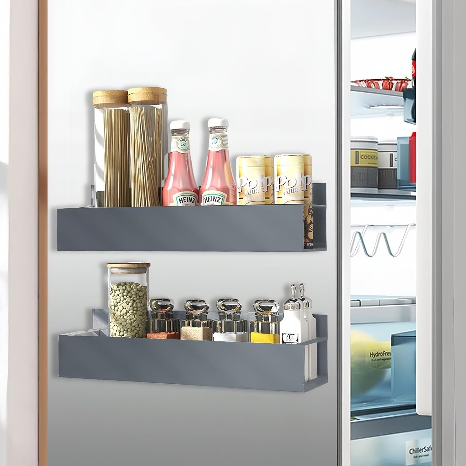 Magnetic Spice Rack for Refrigerator, magnetic shelves 、Magnetic Fridge Organizer Magnetic Shelf（ 4 Pack Black）