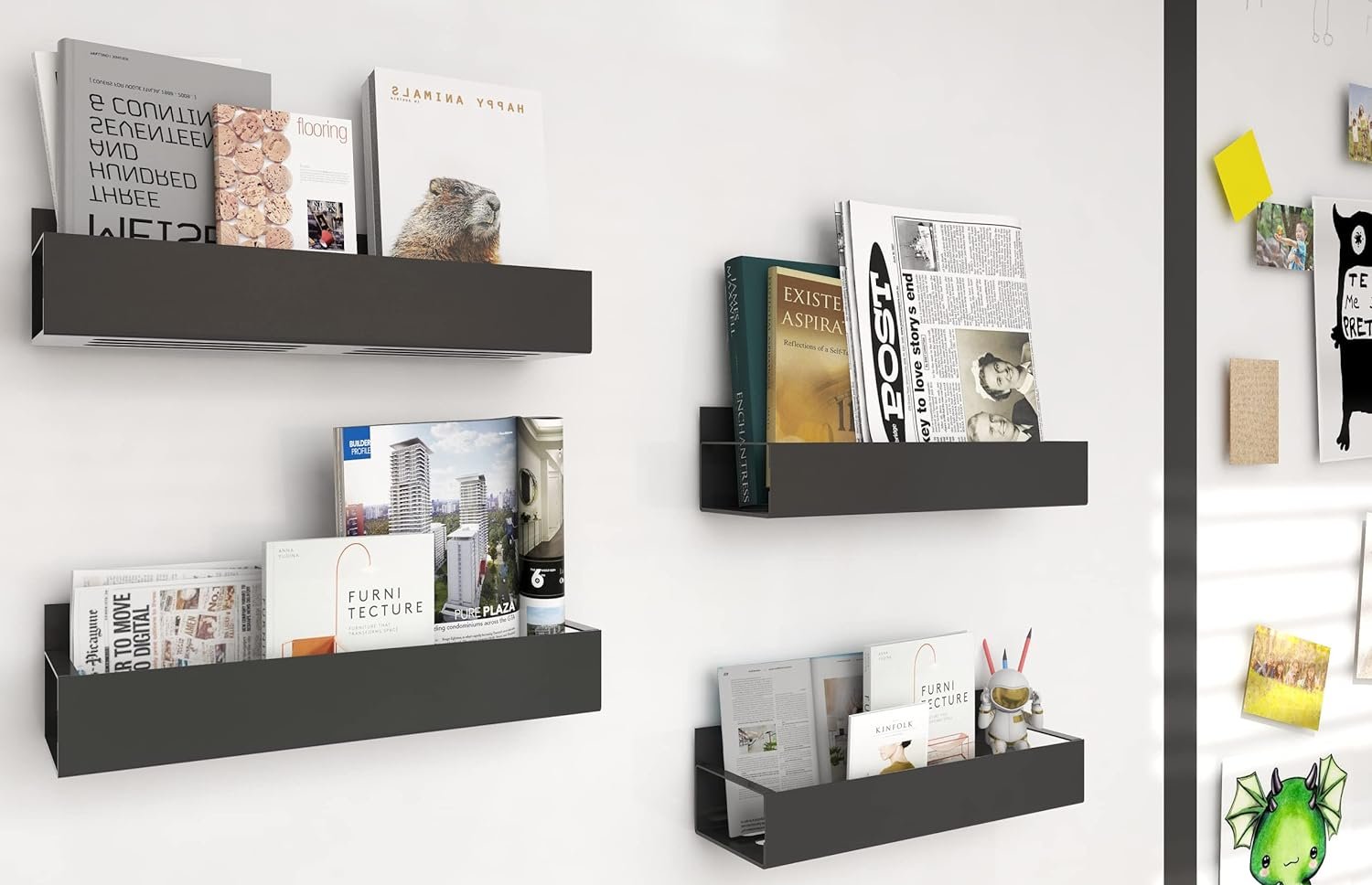 Magnetic Spice Rack for Refrigerator, magnetic shelves 、Magnetic Fridge Organizer Magnetic Shelf（ 4 Pack Black）