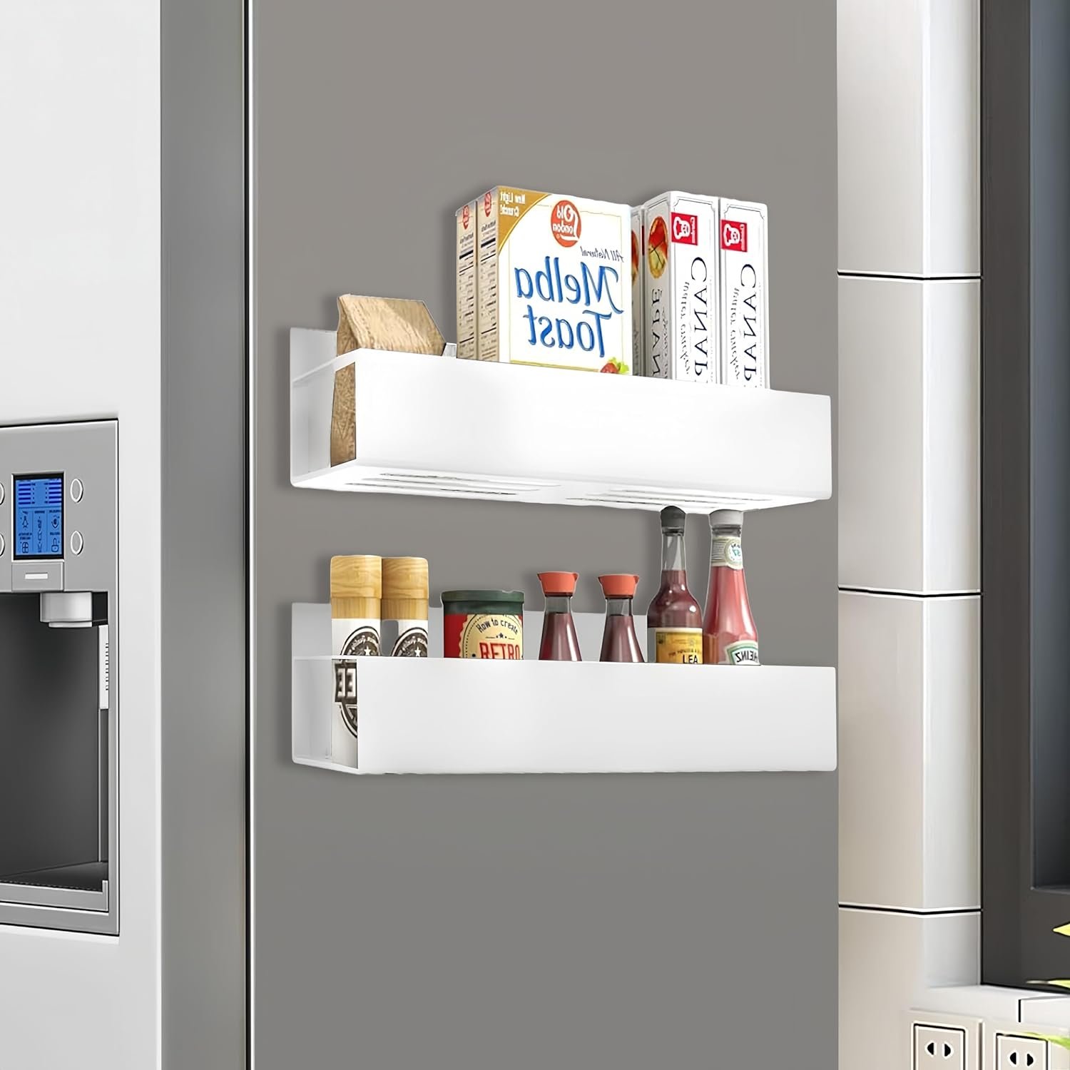 Magnetic Spice Rack for Refrigerator, magnetic shelves 、Magnetic Fridge Organizer Magnetic Shelf（ 4 Pack Black）