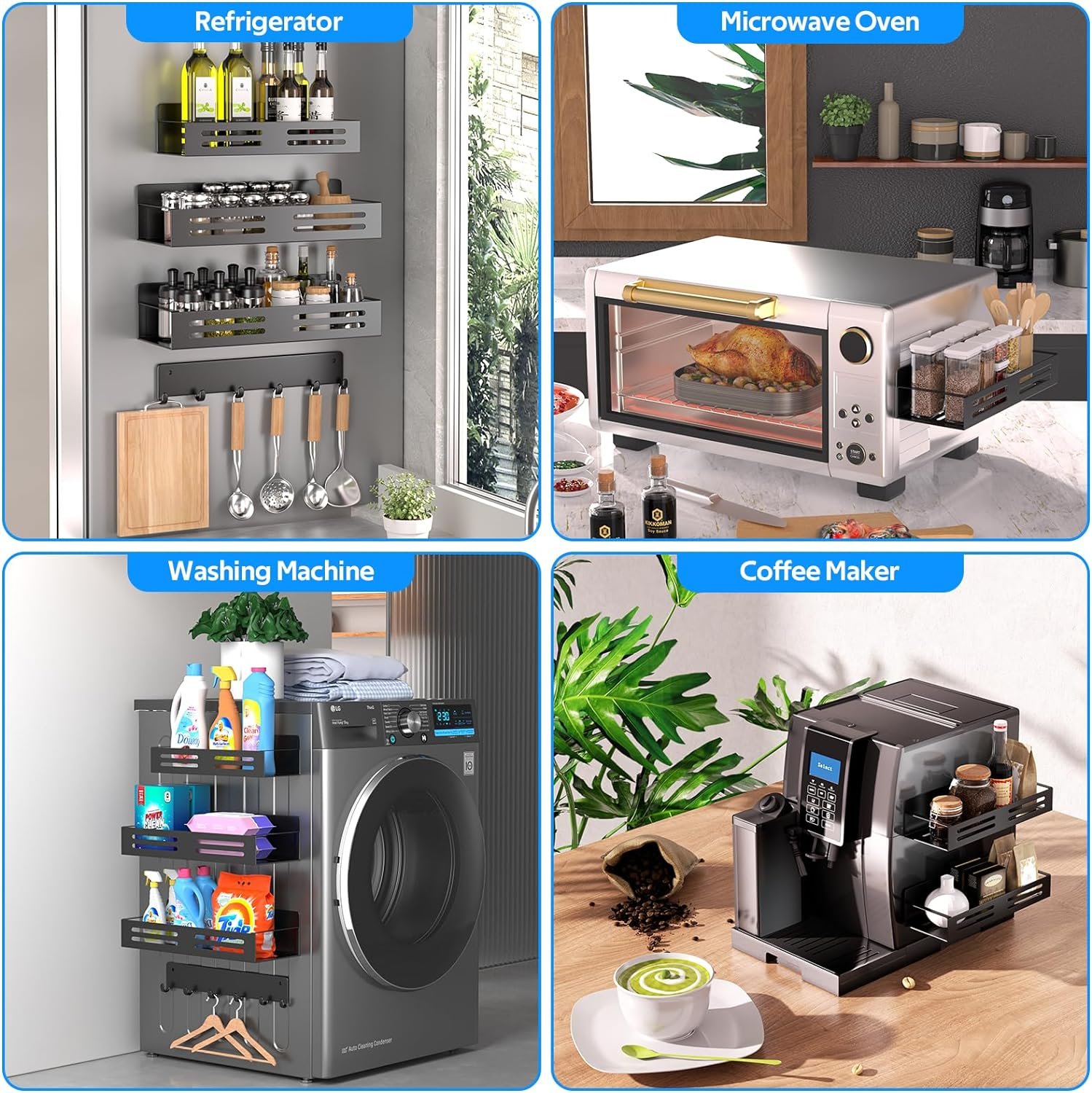 Magnetic Spice Racks for Refrigerator Magnetic Hook with 6-Hooks Moveable Fridge Magnetic Spice Shelves Refrigerator Side Organizers (4 Magnetic Spice Racks + 1 Magnetic Hook) Magnetic Spice Racks for Refrigerator Magnetic Hook with 6-Hooks Moveable Fridge Magnetic Spice Shelves Refrigerator Side Organizers (4 Magnetic Spice Racks + 1 Magnetic Hook)