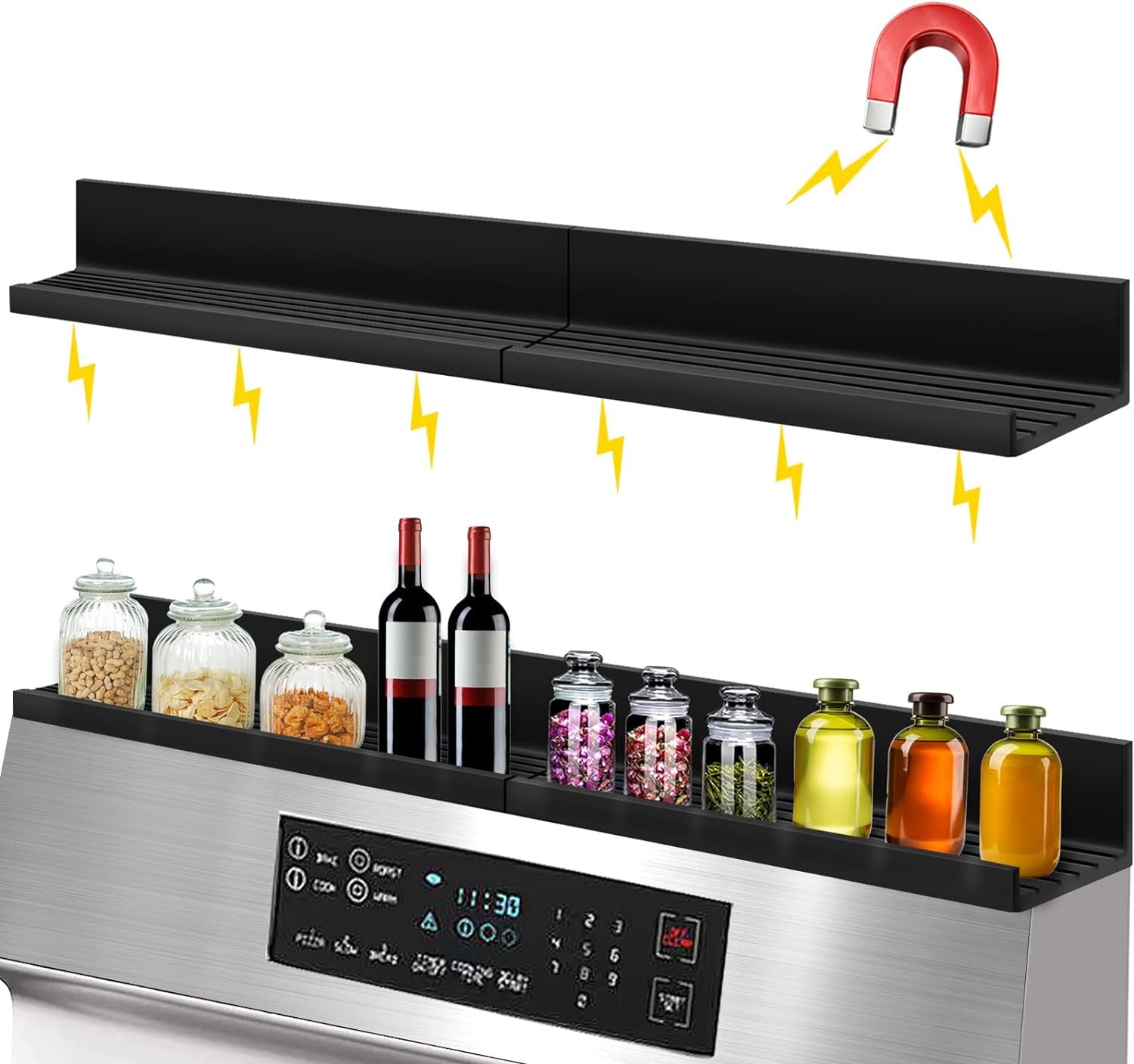 Magnetic Stove Top Shelf, 30 Stove Rack Magnetic Shelf for Kitchen Storage, Kitchen Shelf for Stove Organizer Above Stovetop Flat Back of Stove - Black Magnetic Stove Top Shelf, 30 Stove Rack Magnetic Shelf for Kitchen Storage, Kitchen Shelf for Stove Organizer Above Stovetop Flat Back of Stove - Black