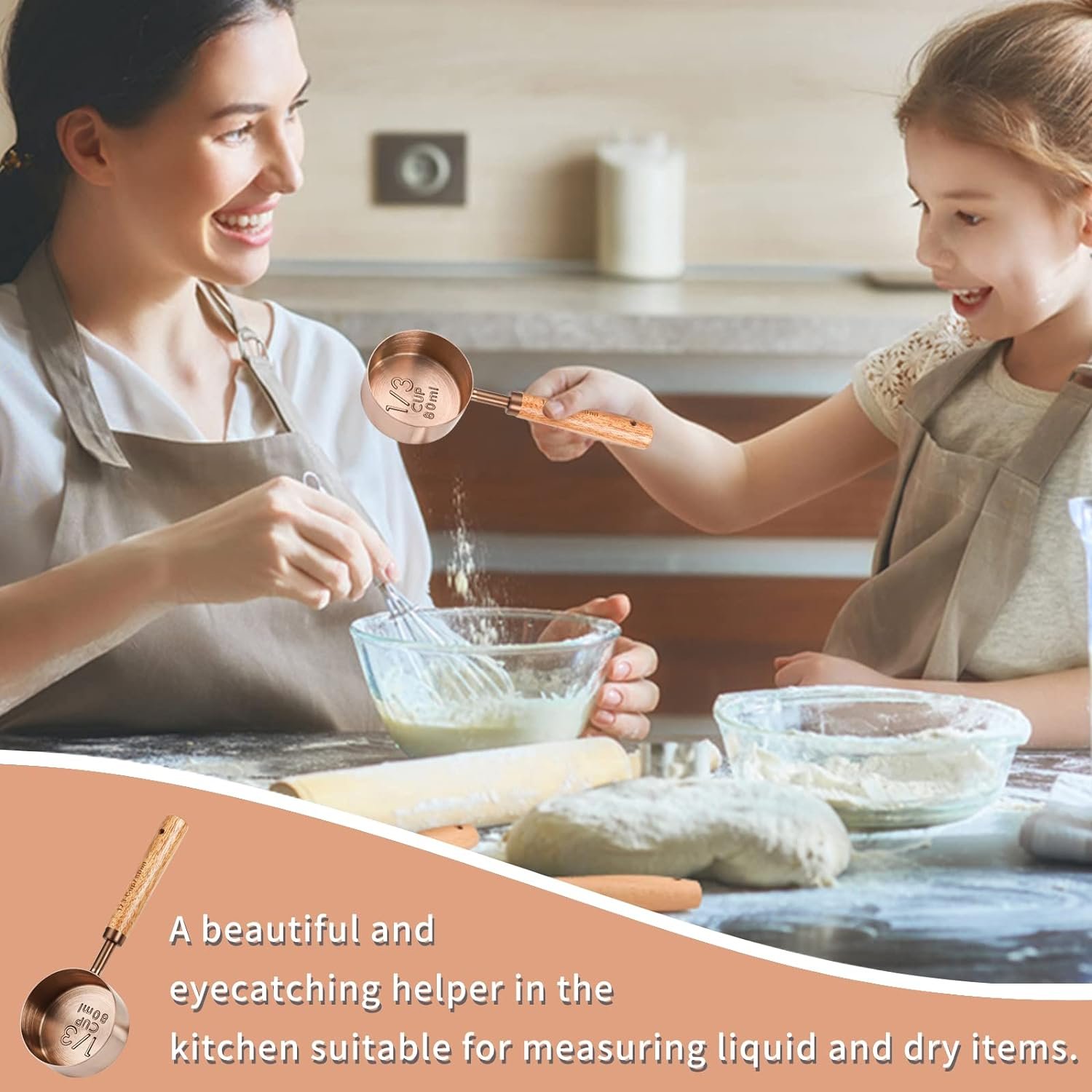 Malmo Measuring Cup with Wooden Handle, 1-3/4-1/2-1/3-1/4 Cup Titanium-plating 250-180-125-80-60 ml Stainless Steel (Rose Gold, 3/4 Cup) Malmo Measuring Cup with Wooden Handle, 1-3/4-1/2-1/3-1/4 Cup Titanium-plating 250-180-125-80-60 ml Stainless Steel (Rose Gold, 3/4 Cup)