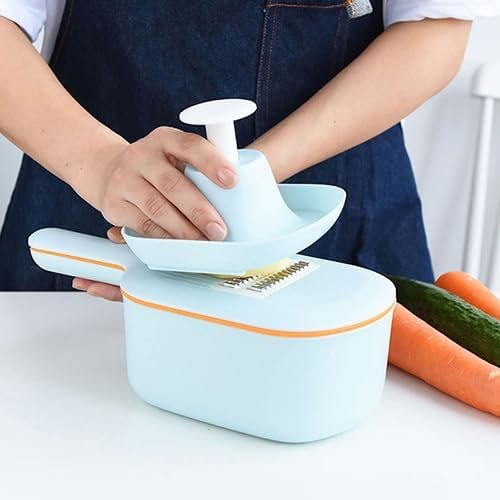Mandoline Food Slicer, Mandoline Slicer for Kitchen Vegetable Cutter Vegetable Slicer and Chopper Food Slicer with Container and Cut-Resistant Gloves (blue)