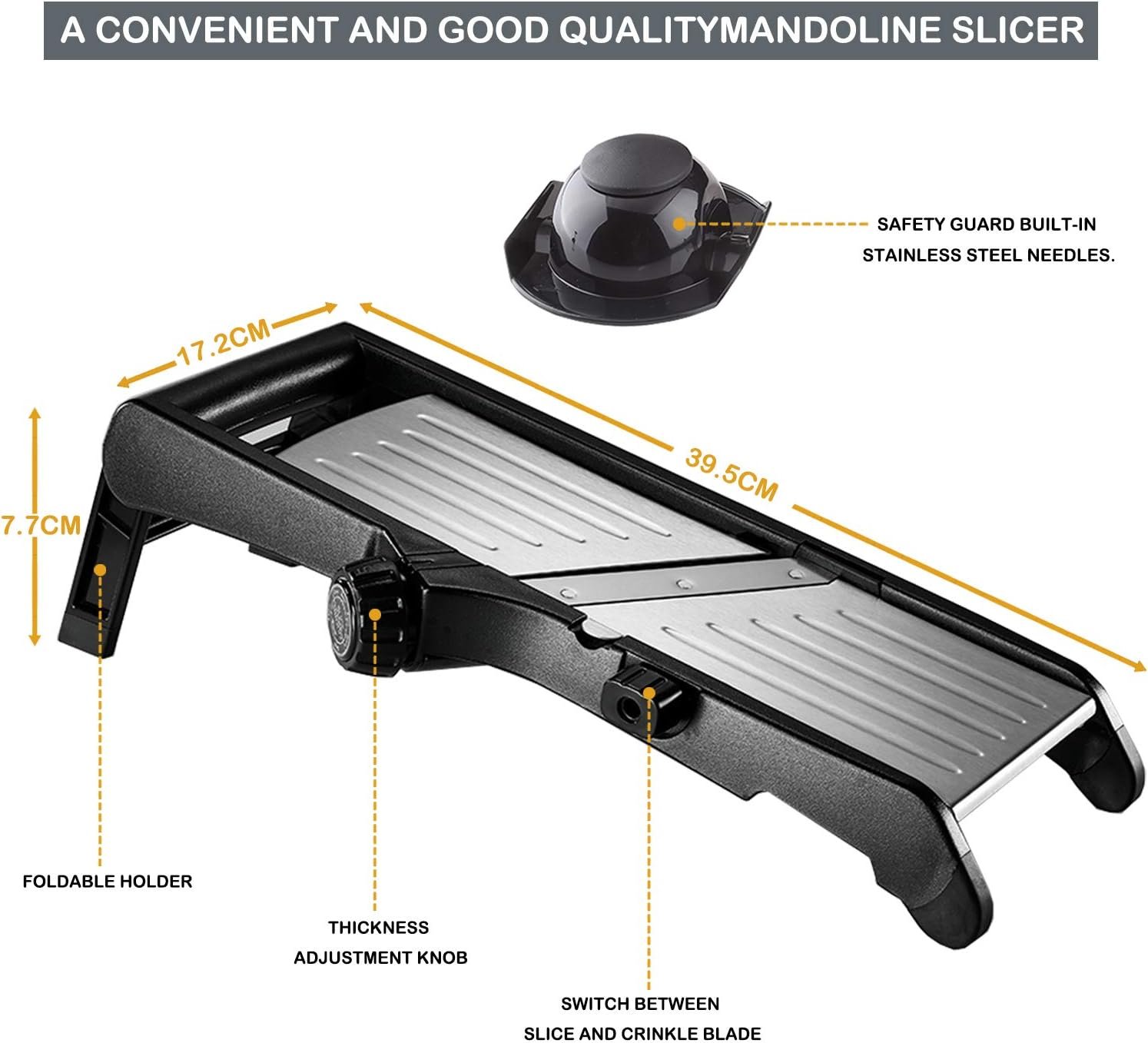 Mandoline Slicer – Adjustable Thickness Vegetable Mandolin, Fruit Potato Slicer, French Fries Cutter, Food Waffle,Julienne Grater– Sharp Stainless Steel Blades(black)