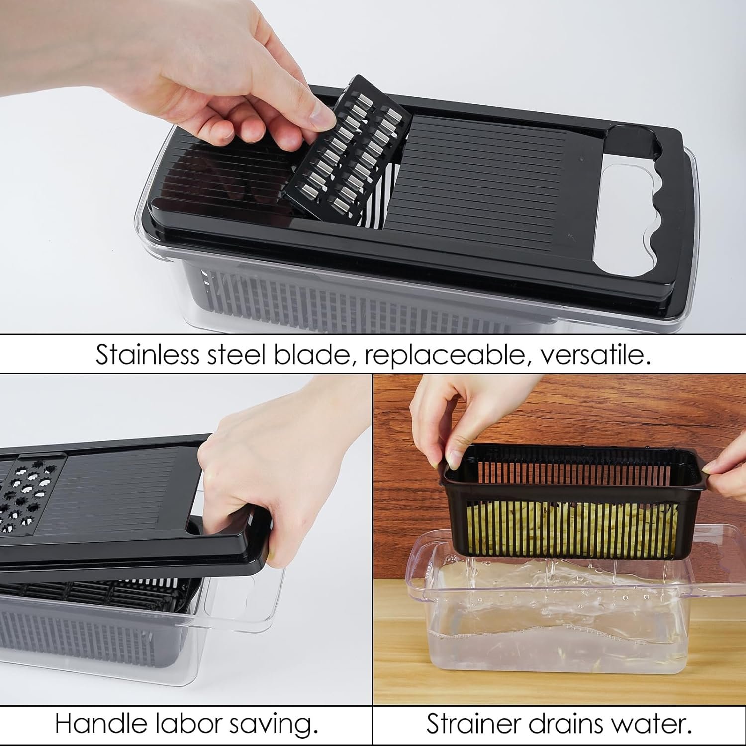 Mandoline Slicer for Kitchen Professional, Stainless Steel Mandoline Slicer for Kitchen Professional, Slicer Multi Blade Removable Slicer, Potato Veggie Slicer (Black）