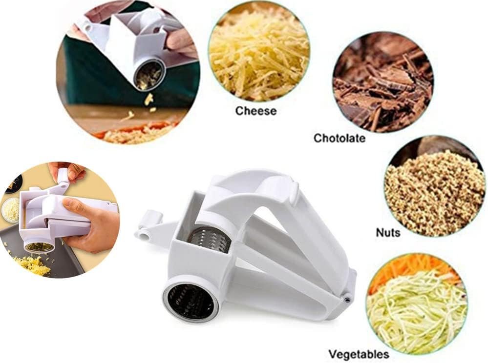Manual Rotary Cheese Grater with Stainless Steel Drum, Mini Handheld Cheese Grater for Grating Grind Hard Cheese Chocolate Nuts Butter (White)