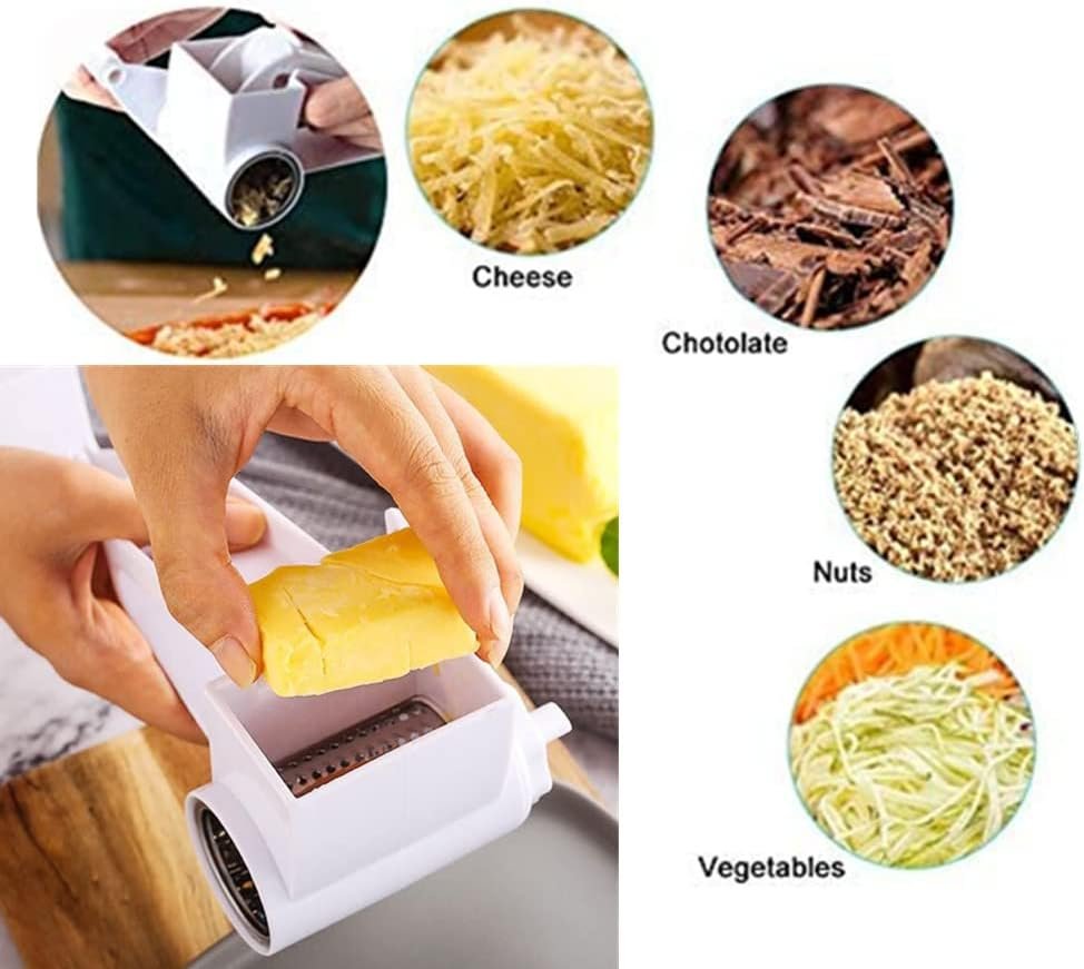 Manual Rotary Cheese Grater with Stainless Steel Drum, Mini Handheld Cheese Grater for Grating Grind Hard Cheese Chocolate Nuts Butter (White)