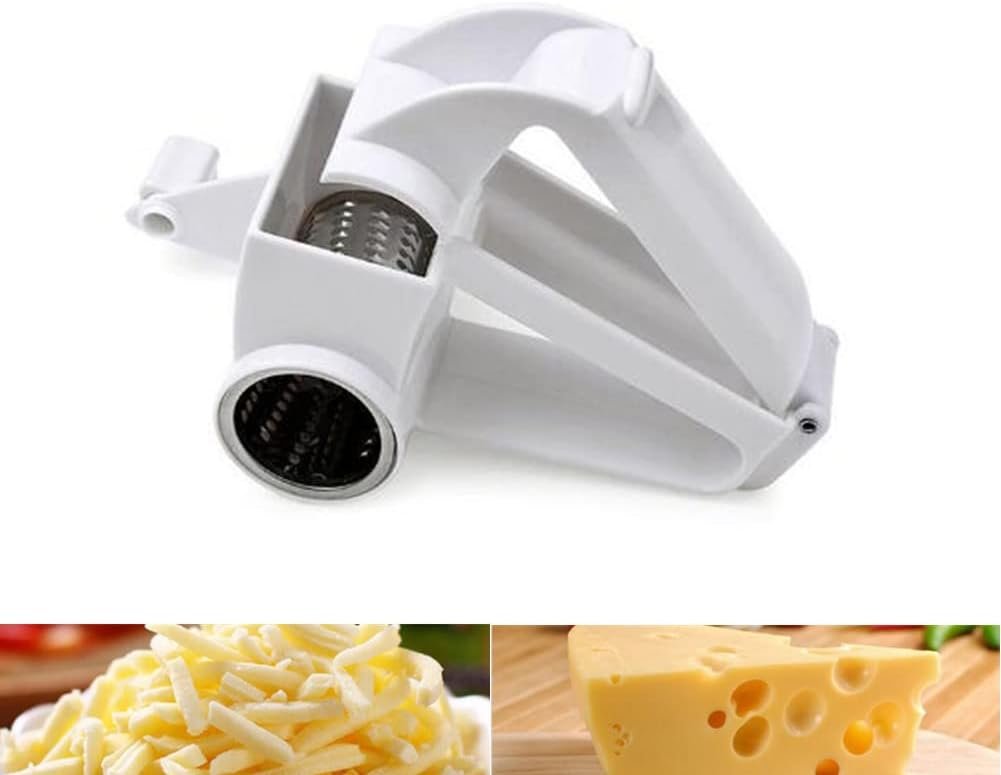 Manual Rotary Cheese Grater with Stainless Steel Drum, Mini Handheld Cheese Grater for Grating Grind Hard Cheese Chocolate Nuts Butter (White)