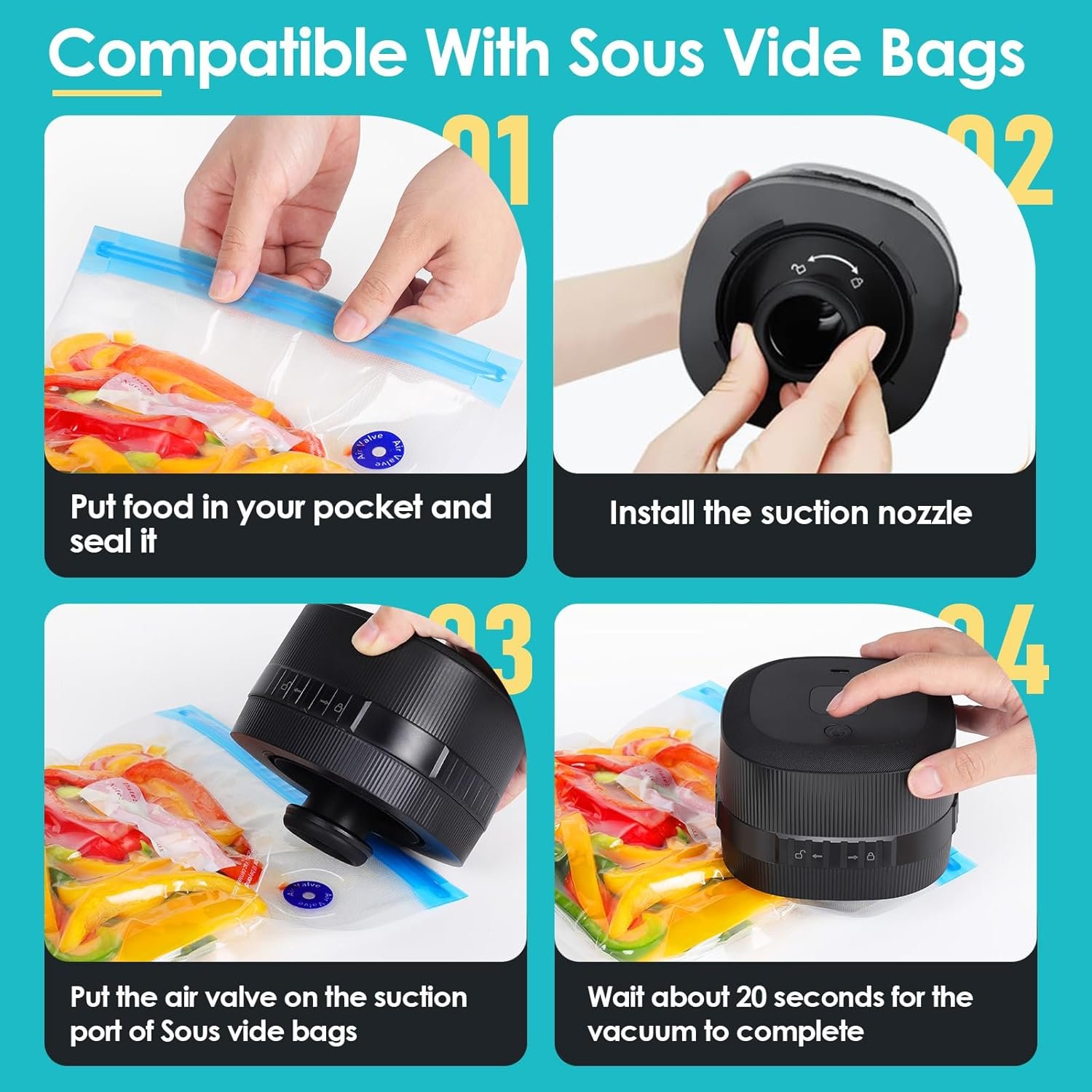 Mason Jar Vacuum Sealer for Wide  Regular Mouth Mason Lids and Vacuum Bags, Electric Mason Jar Vacuum Sealer for Food Storage, 3-in-1 Cordless Vacuum Sealer Machine