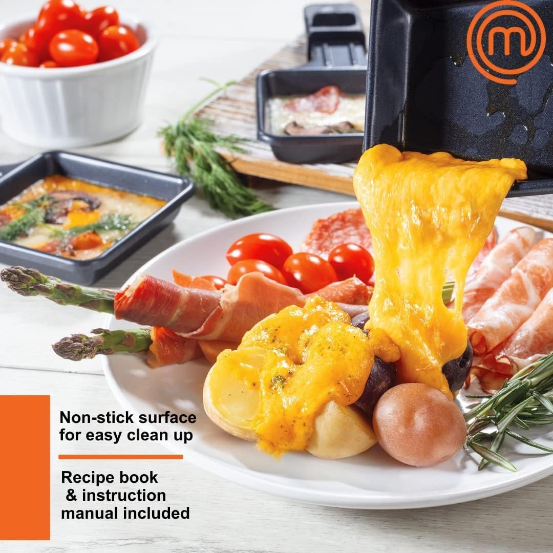 MasterChef Dual Raclette Table Grill w Non-Stick Grilling Plate  Cooking Stone- 8 Person Electric Tabletop Cooker for Korean BBQ-Melt Cheese, Cook Meat  Veggies at Once-(19 x 8) Mothers Day Gift