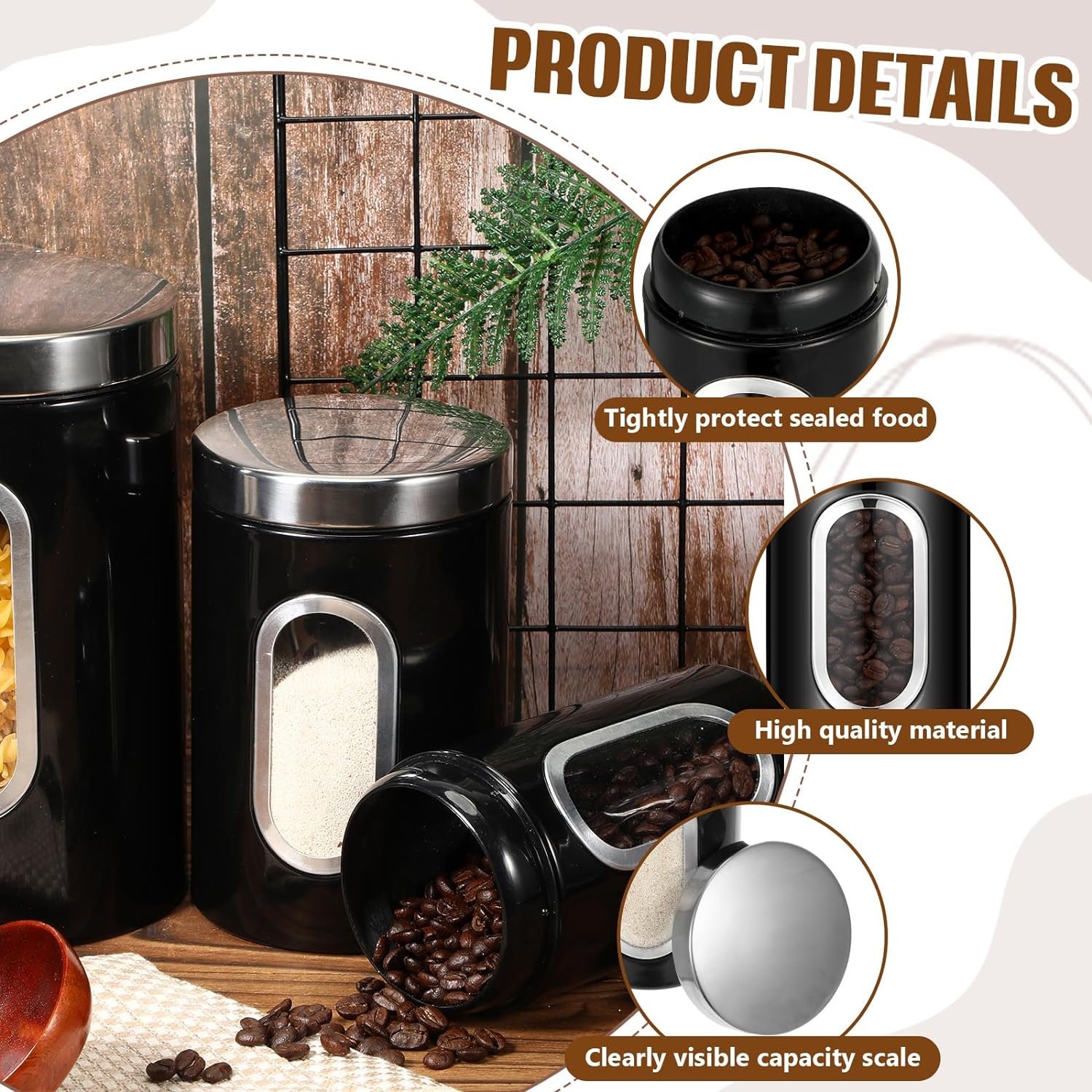 Maxdot 6 Pcs Coffee Jars Set Canisters for Kitchen Counter with See Through Window Kitchen Jars Sugar Container Fingerprint Resistance Kitchen Canisters Set(Black) Maxdot 6 Pcs Coffee Jars Set Canisters for Kitchen Counter with See Through Window Kitchen Jars Sugar Container Fingerprint Resistance Kitchen Canisters Set(Black)