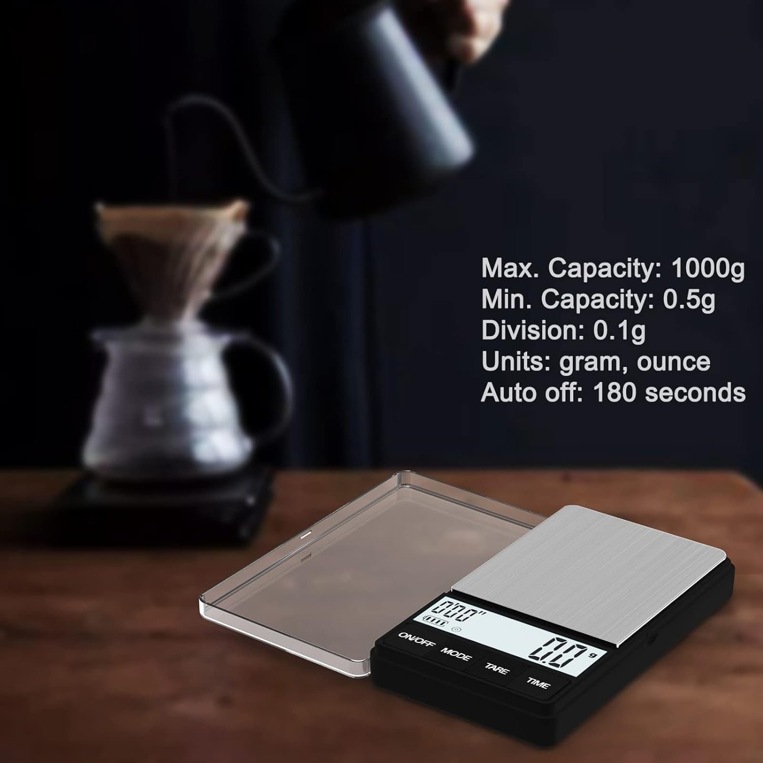 MAXUS Coffee Scale with Timer - 2000g/0.1g Precision, Drip Espresso Scale with Silicone Cover, IP65 Waterproof, Measures in Grams and Ounces