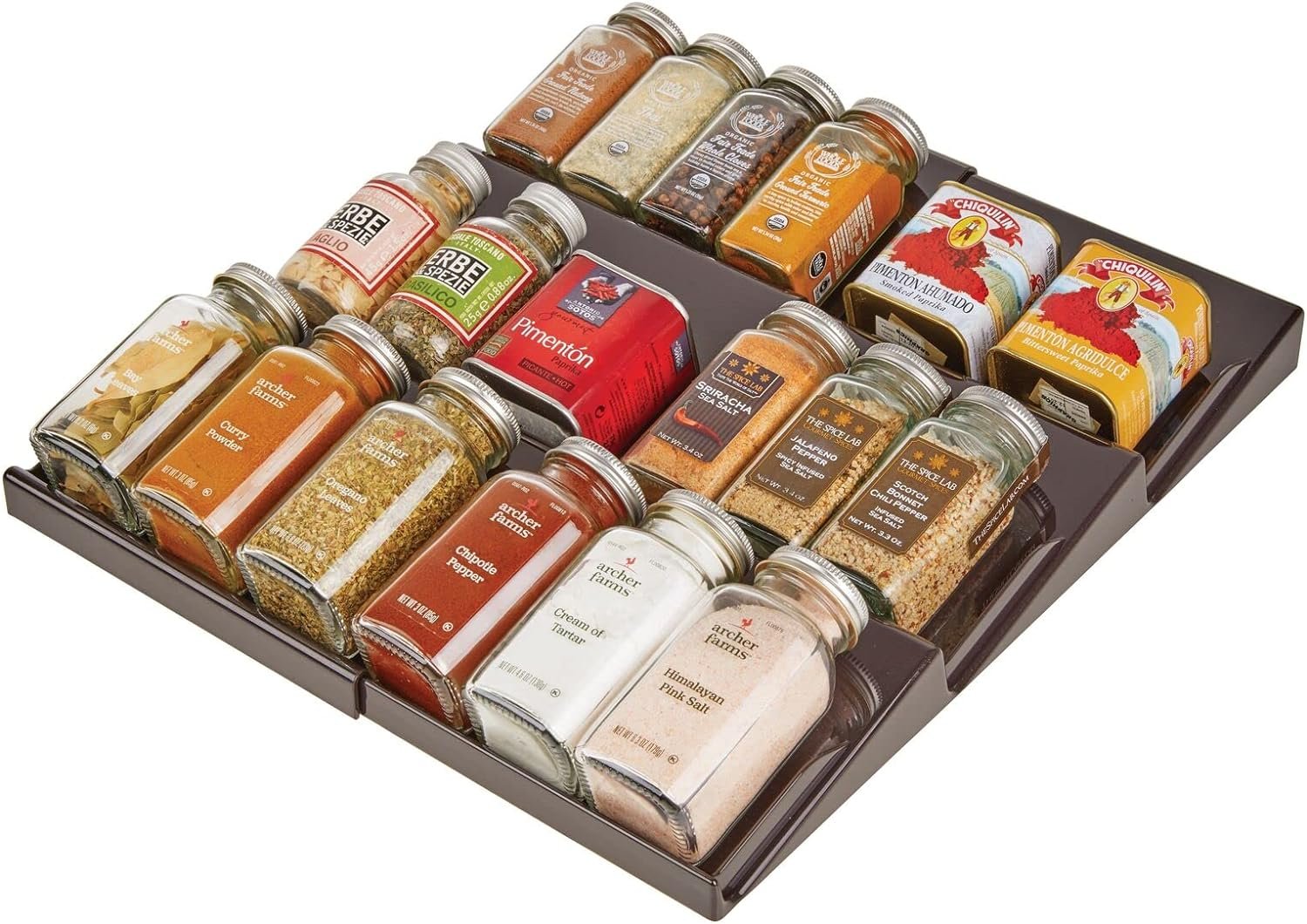 mDesign Expandable Plastic Deluxe Spice Rack, Drawer Organizer for Kitchen Cabinet Drawers, 3 Tier Slanted for Spice Jars, Food Seasoning Bottle Storage, Ligne Collection - Black mDesign Expandable Plastic Deluxe Spice Rack, Drawer Organizer for Kitchen Cabinet Drawers, 3 Tier Slanted for Spice Jars, Food Seasoning Bottle Storage, Ligne Collection - Black