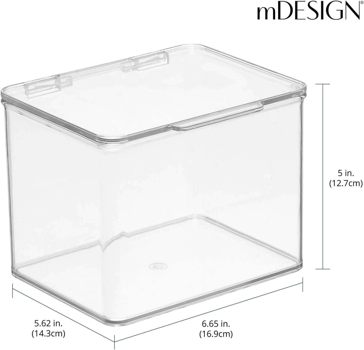 mDesign Plastic Stackable Box Food Storage Container Box with Hinged Lid - for Kitchen, Pantry, Cabinet, Fridge/Freezer - Deep Organizer Box for Snacks, Produce, Pasta - Clear