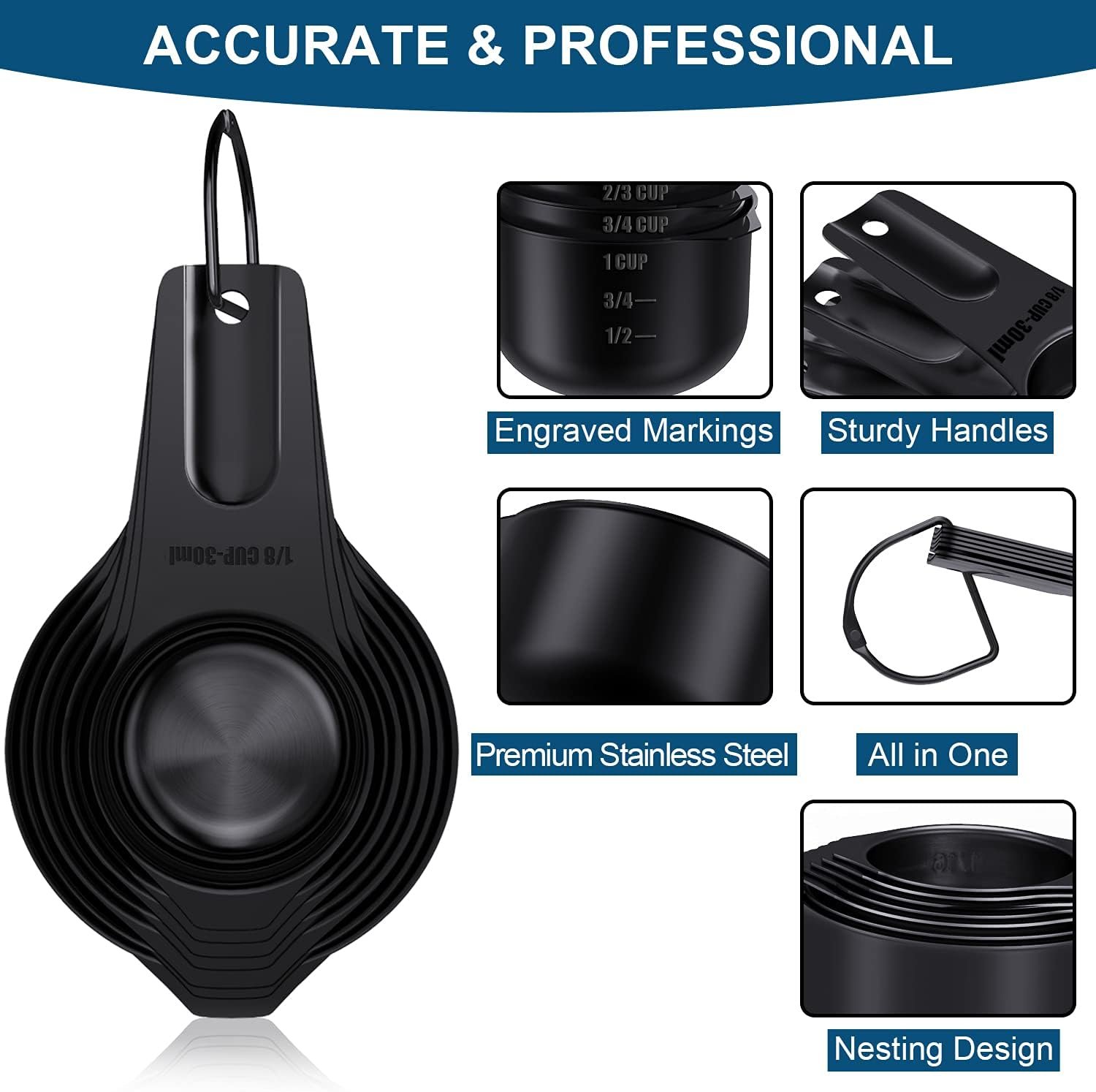 Measuring Cups and Magnetic Measuring Spoons Set, Wildone Stainless Steel 7 Measuring Cups, 8 Double Sided Stackable Magnetic Measuring Spoons, 1 Leveler  5 Mini Spoons - 21 Piece