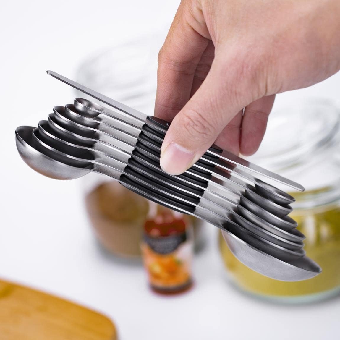 Measuring Cups Set and Magnetic Measuring Spoons Set,QtoiKce 18/8 Stainless Steel 7 Measure Cups and 7 Magnetic Measure Spoons,1 Leveler  1 Conversion Chart for Dry and Liquid Ingredient