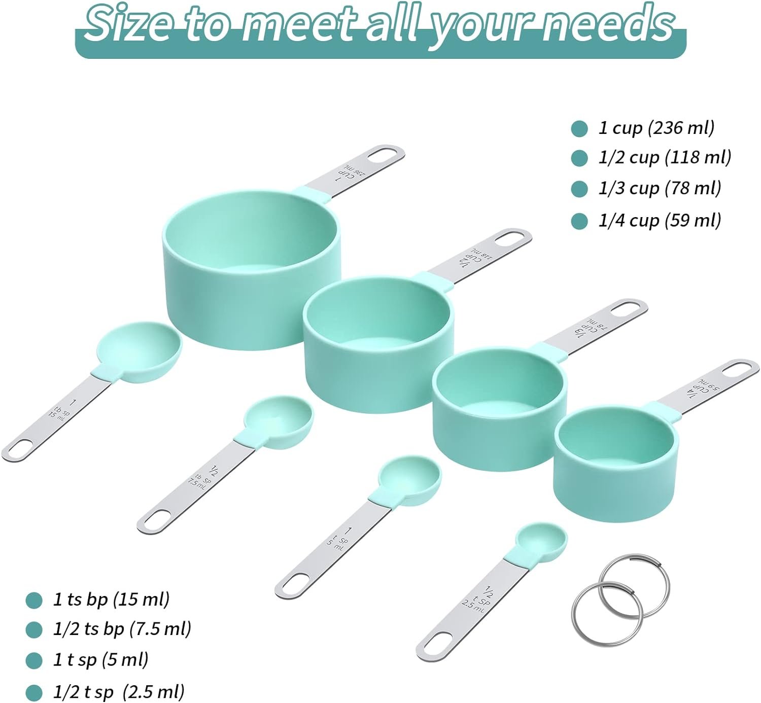 Measuring Cups Set Measuring Spoons Set, Nesting Measure Cups with Stainless Steel Handle, For Measuring Dry and Liquid Ingredients Small Teaspoon with Plastic Head (Mint Green) Measuring Cups Set Measuring Spoons Set, Nesting Measure Cups with Stainless Steel Handle, For Measuring Dry and Liquid Ingredients Small Teaspoon with Plastic Head (Mint Green)