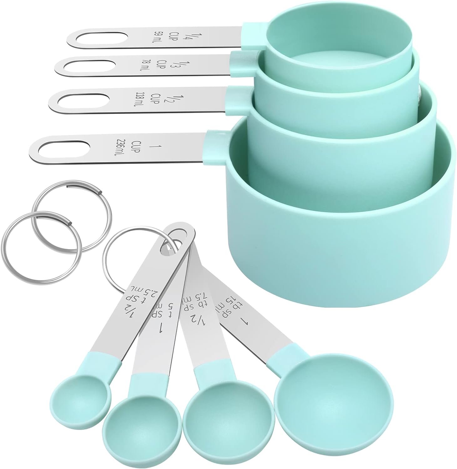 Measuring Cups Set Measuring Spoons Set, Nesting Measure Cups with Stainless Steel Handle, For Measuring Dry and Liquid Ingredients Small Teaspoon with Plastic Head (Mint Green) Measuring Cups Set Measuring Spoons Set, Nesting Measure Cups with Stainless Steel Handle, For Measuring Dry and Liquid Ingredients Small Teaspoon with Plastic Head (Mint Green)