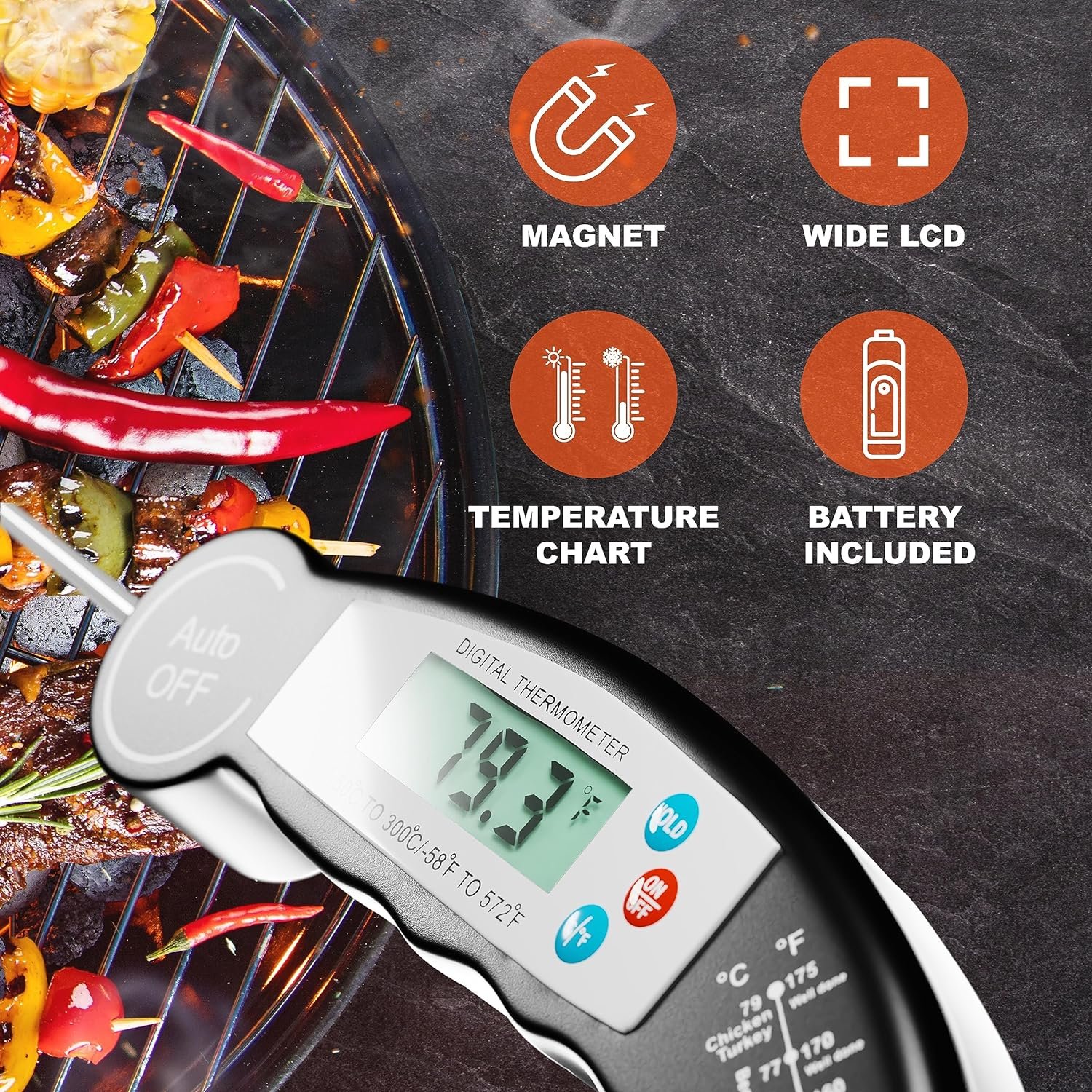 Meat Thermometer Digital for Cooking and Baking, Grilling Wireless Meat Thermometer Probe for Food Temperature, Liquids, BBQ, Smoking, Chicken, Steak, Kitchen Gadgets and Grilling Accessories