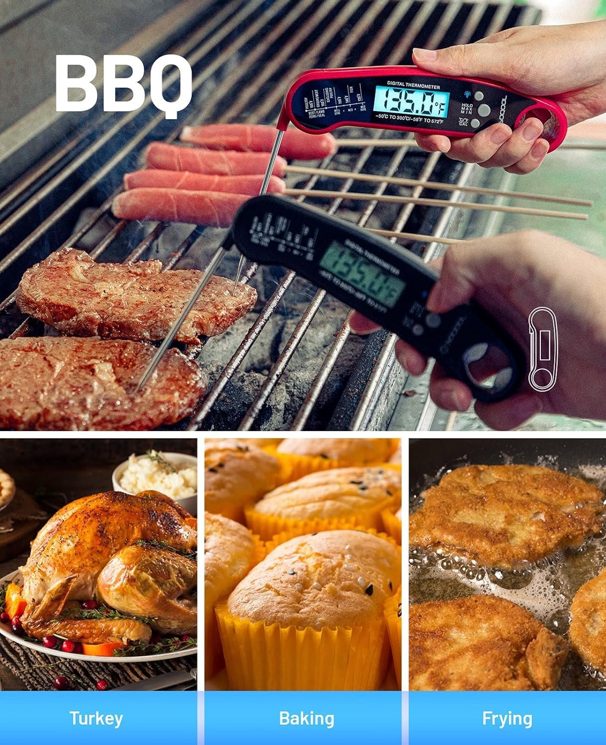 Meat Thermometer Digital, SOQOOL Instant Read Food Thermometers for Kitchen Cooking with Probe, Backlight, Magnet, Waterproof, for Candy, Grill BBQ, Oil Deep Fry, Baking,Turkey  Liquids(2 Pack) Meat Thermometer Digital, SOQOOL Instant Read Food Thermometers for Kitchen Cooking with Probe, Backlight, Magnet, Waterproof, for Candy, Grill BBQ, Oil Deep Fry, Baking,Turkey  Liquids(2 Pack)