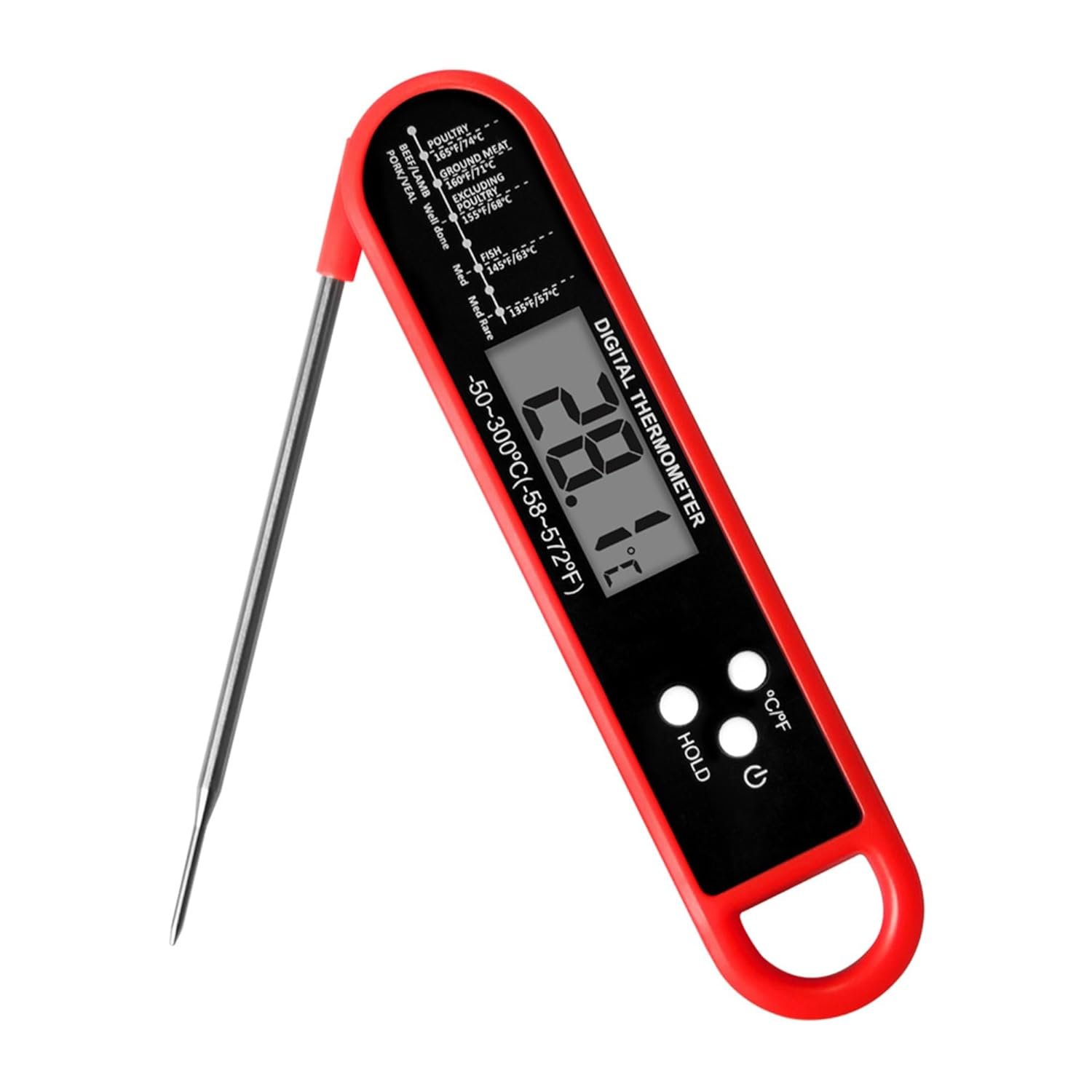 Meat Thermometer Digital - Waterproof Food Thermometer for Kitchen and Outside, BBQ, Turkey, Candy, Liquids, Beef - ThermometerI for Grill and Cooking - Function for Cooking Food (Red)