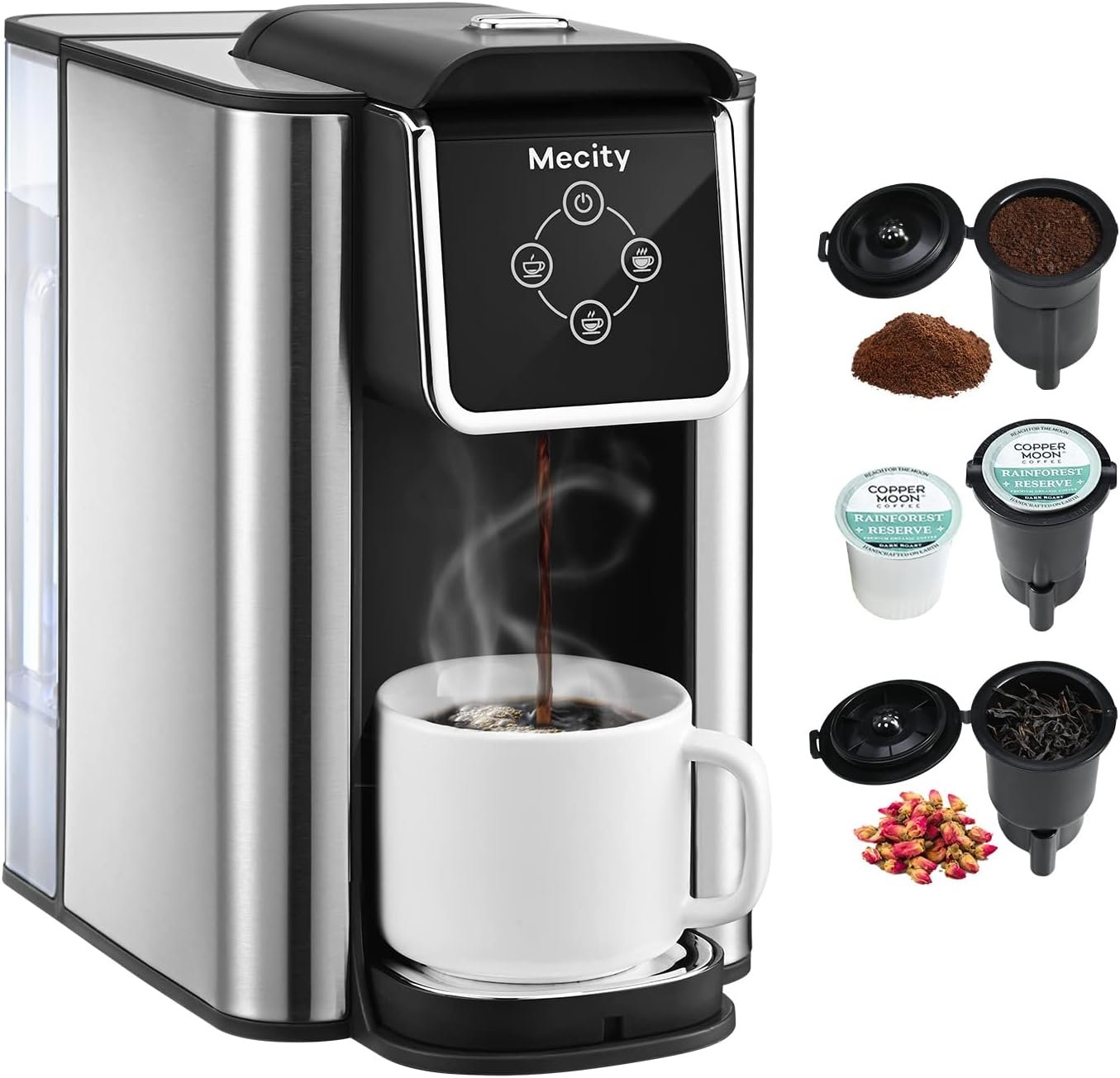 Mecity Coffee Maker 3-in-1 Single Serve Coffee Machine, Compatible with K-cup Coffee Capsule, Instant Coffee Brewer, Tea maker, 6,8,10 Oz Cup, Removable 50 Oz Water Reservoir, 120V 1150W