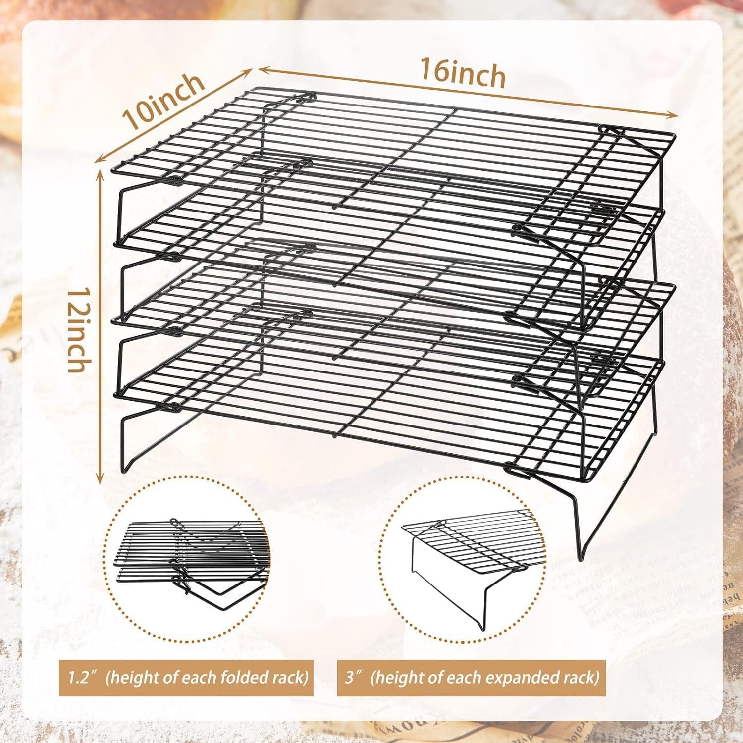 meekoo 2 Pack 4 Tier Cooling Rack Set Stackable Stainless Steel Wire Racks Wire Baking Rack for Cooking Baking Cooling Roasting Cookie Cake