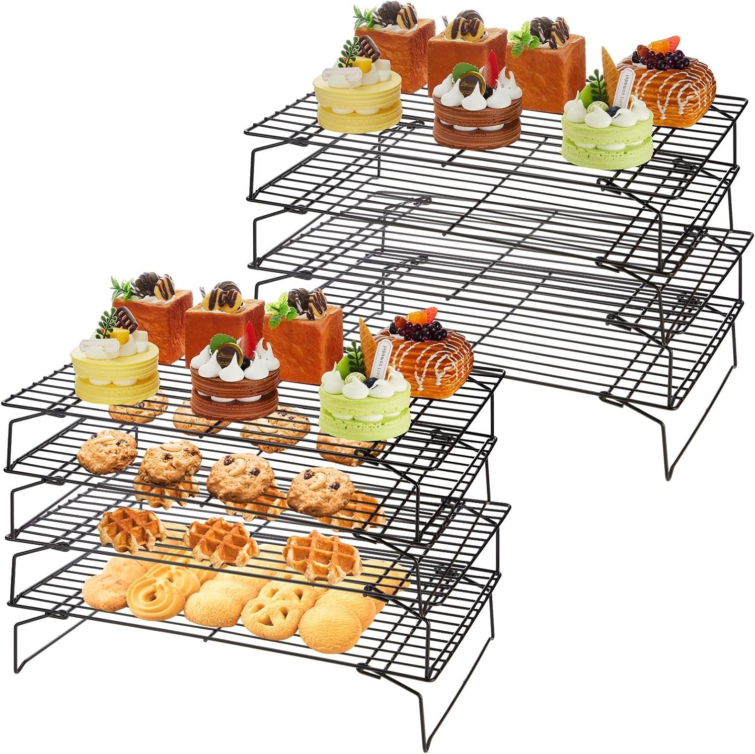 meekoo 2 Pack 4 Tier Cooling Rack Set Stackable Stainless Steel Wire Racks Wire Baking Rack for Cooking Baking Cooling Roasting Cookie Cake