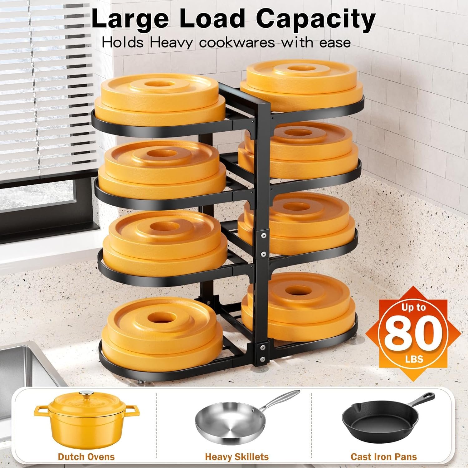 Mega Clearence Sale Half Save 6Tier, Pot and Pan Organizer for Cabinet, Pan Organizer Rack for Cabinet, Pot Organizer Rack for Under Cabinet, Pot Lid Organizer for Cabinet, Black