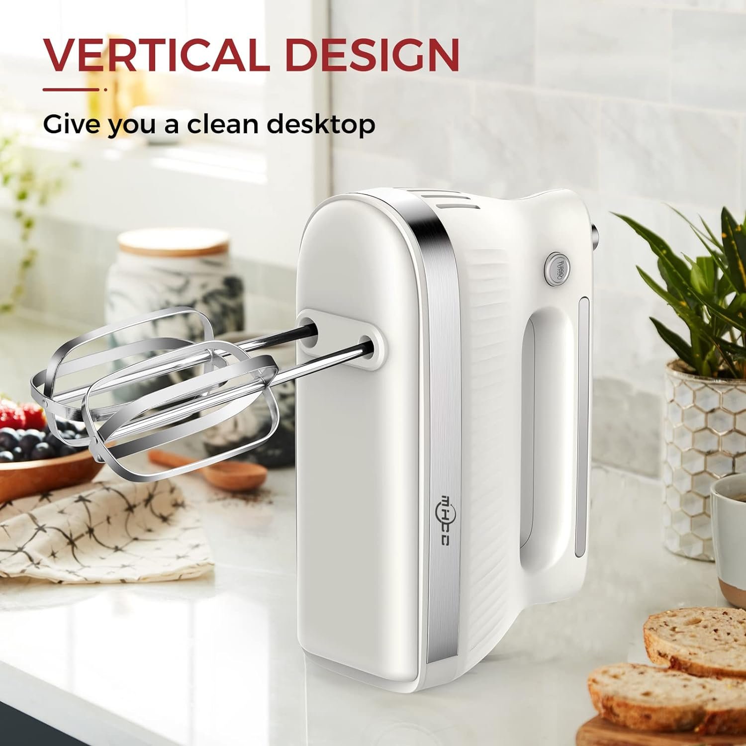 MHCC 5-Speed​ Electric Hand Mixer with Snap-On Storage Case and 3pcs Beaters Accessories, 250-Watt-Black (White)