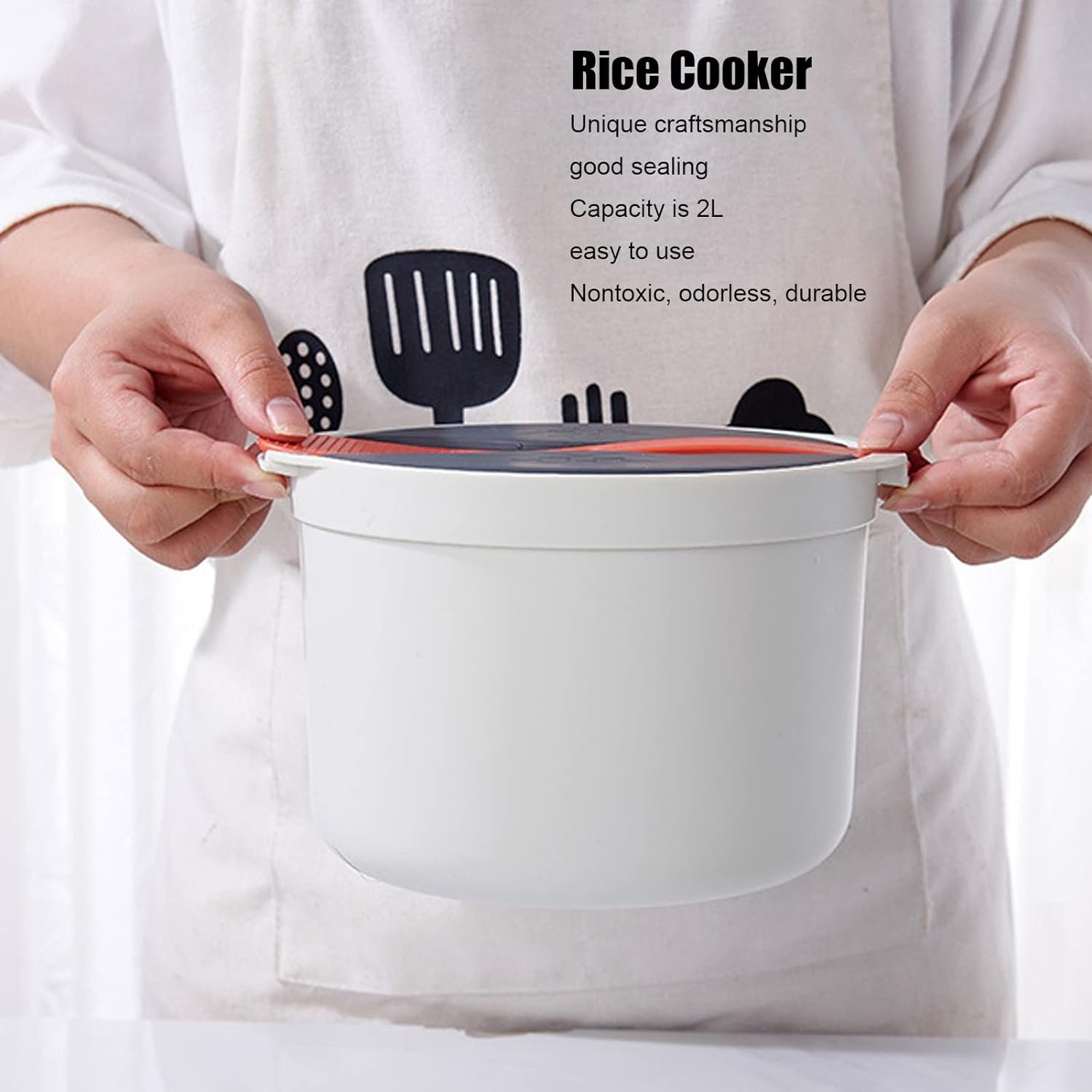 Microwave Rice Cooker, 2 L Pasta Cooker Microwaveable Food Grade PP Microwave Pressure Steamer Cooker Spoon Lid Strainer Non stick Steaming Pot Rice Cooke Cookware for Home Meal Prep Cooker