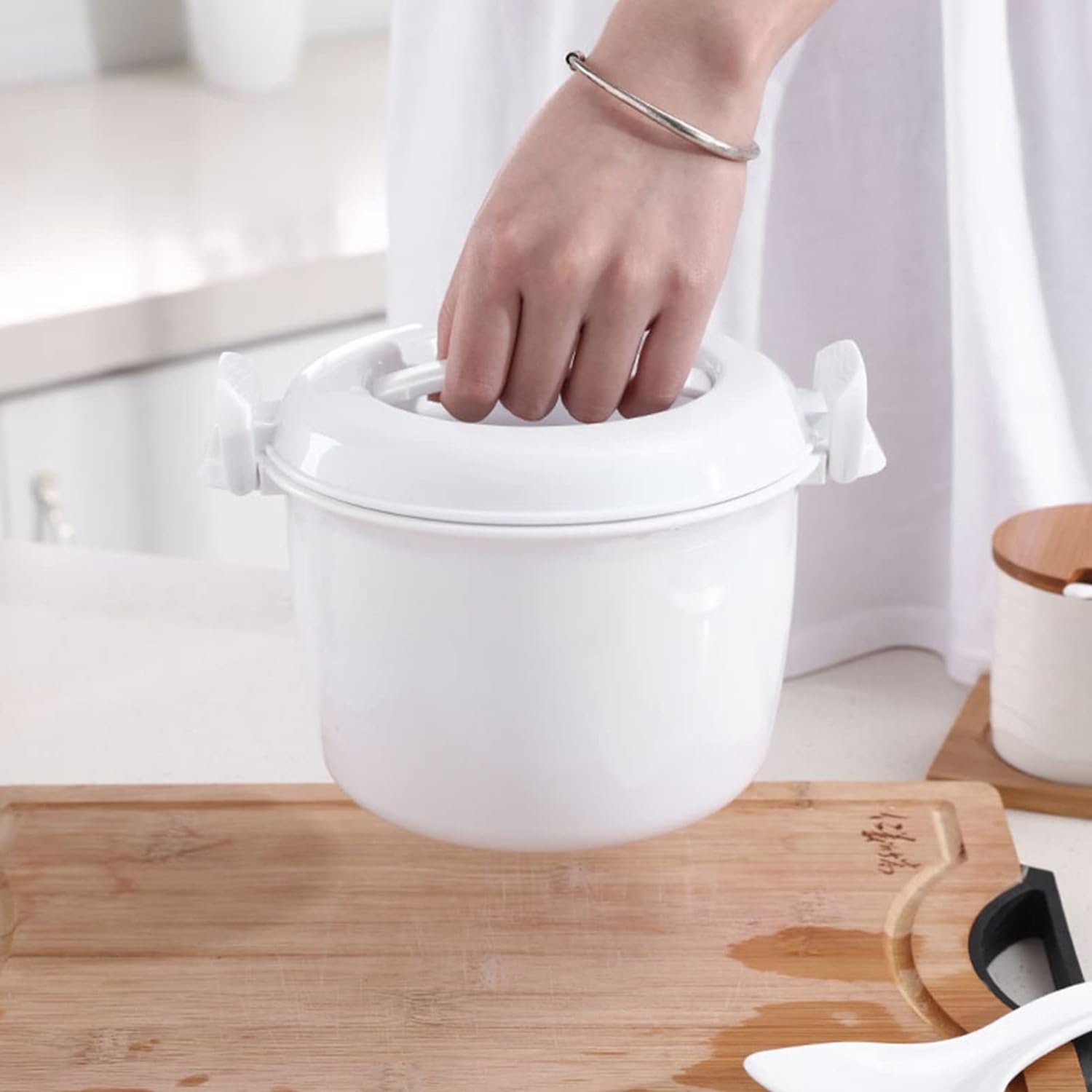 Microwave Rice Cooker Rice Steamer:2pcs Round Microwave Food Container Microwaveable Rice Pasta Cooker Microwave Rice Steamer for Rice Chicken Pasta