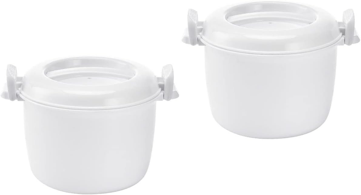 Microwave Rice Cooker Rice Steamer:2pcs Round Microwave Food Container Microwaveable Rice Pasta Cooker Microwave Rice Steamer for Rice Chicken Pasta