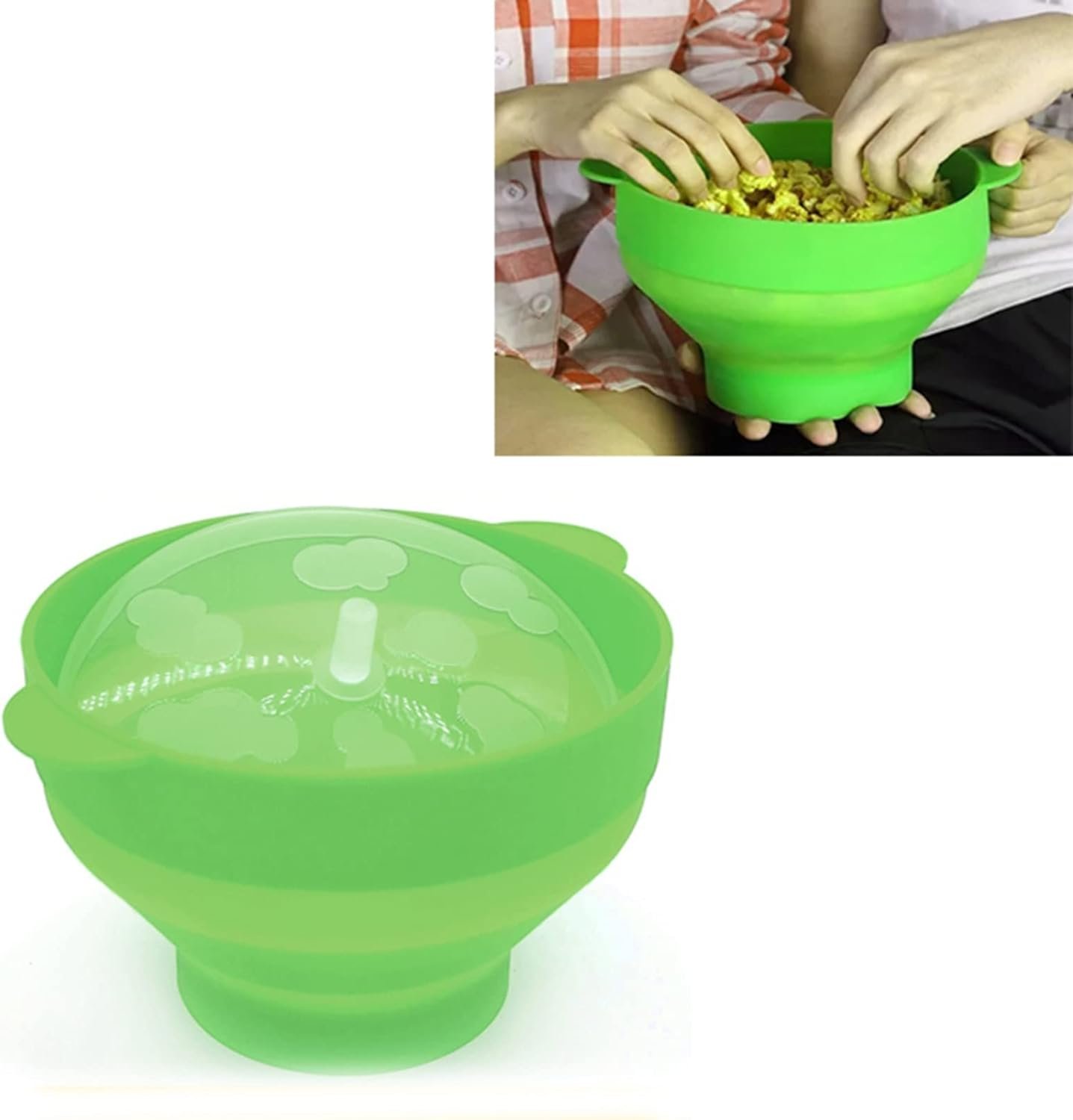 Microwave Silicone Popcorn Popper Collapsible Silicone Popcorn Maker Bowl, Microwave Popcorn Maker with Handle Lid for Home Cafe Kitchen