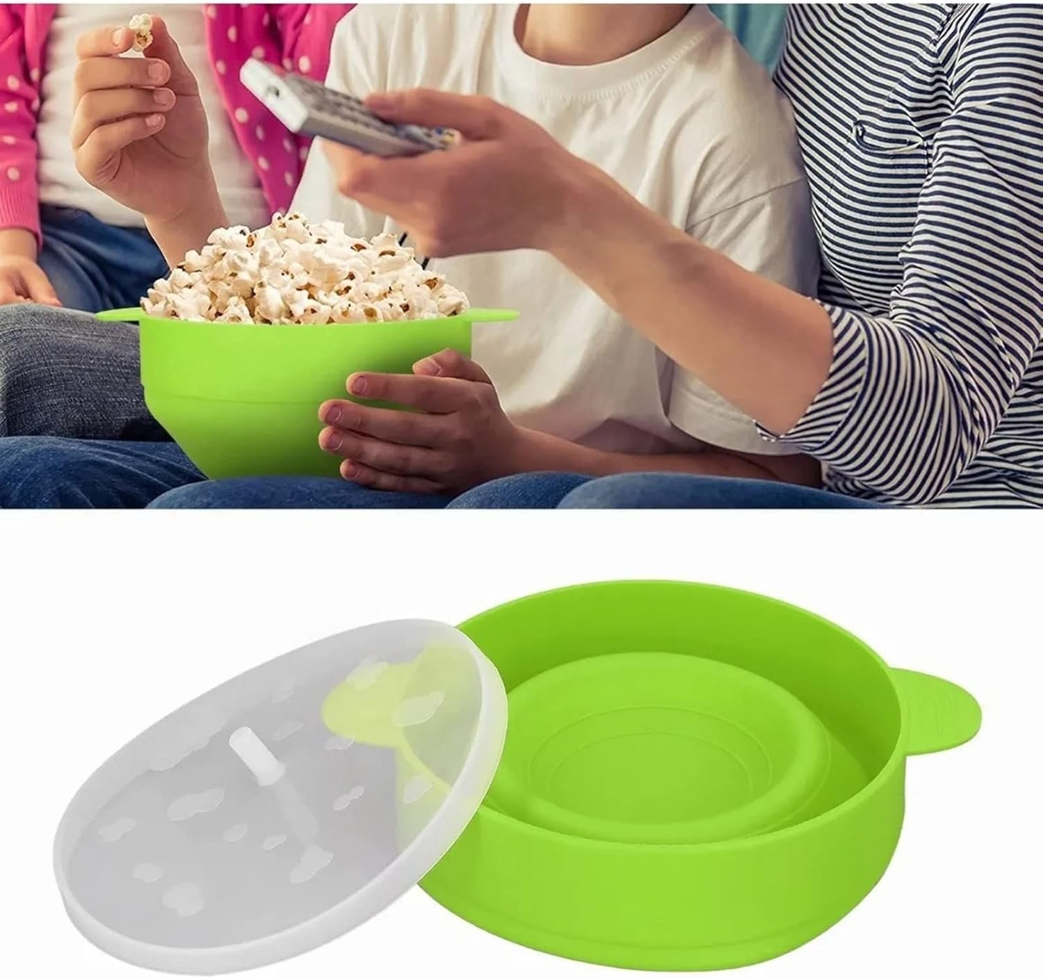 Microwave Silicone Popcorn Popper Collapsible Silicone Popcorn Maker Bowl, Microwave Popcorn Maker with Handle Lid for Home Cafe Kitchen