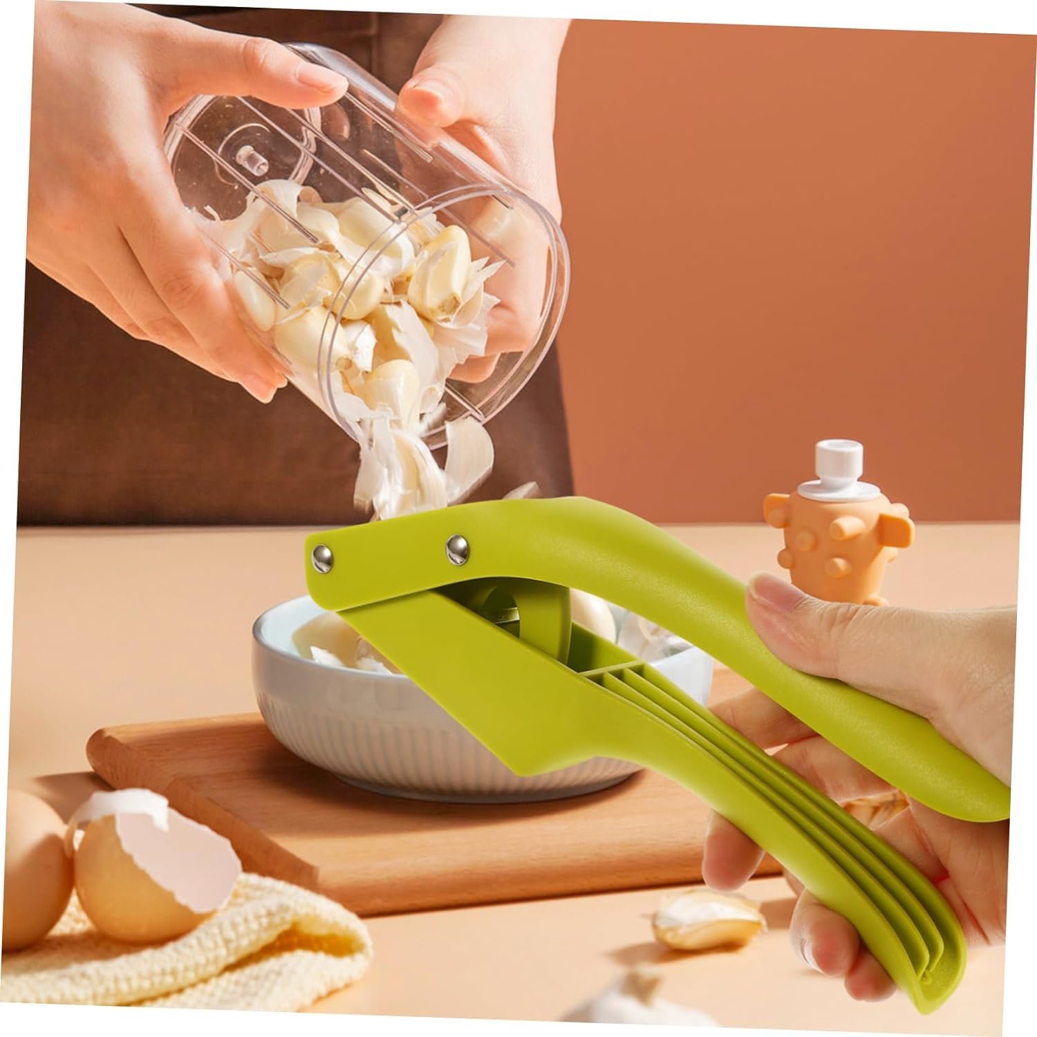 Mikinona Metal Garlic Press Kitchen Tool Manual Garlic Slicer Garlic Mincer Tool Silicone Garlic Peeler Tube Roller Garlic Press Stainless Steel Vegetable Multifunction