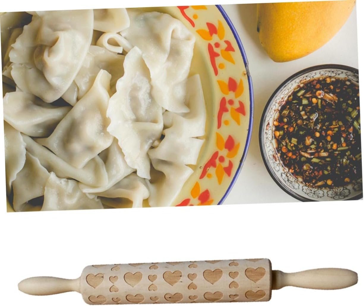 Mikinona Non-stick Rolling Pin Dough Rolling Pin Embossing Rolling Pin Heart Engraved Roller Rolling Printing Embossed Rolling Pin Pizza Rolling Pin Fondant Roller 3d Love Wooden Spaghetti