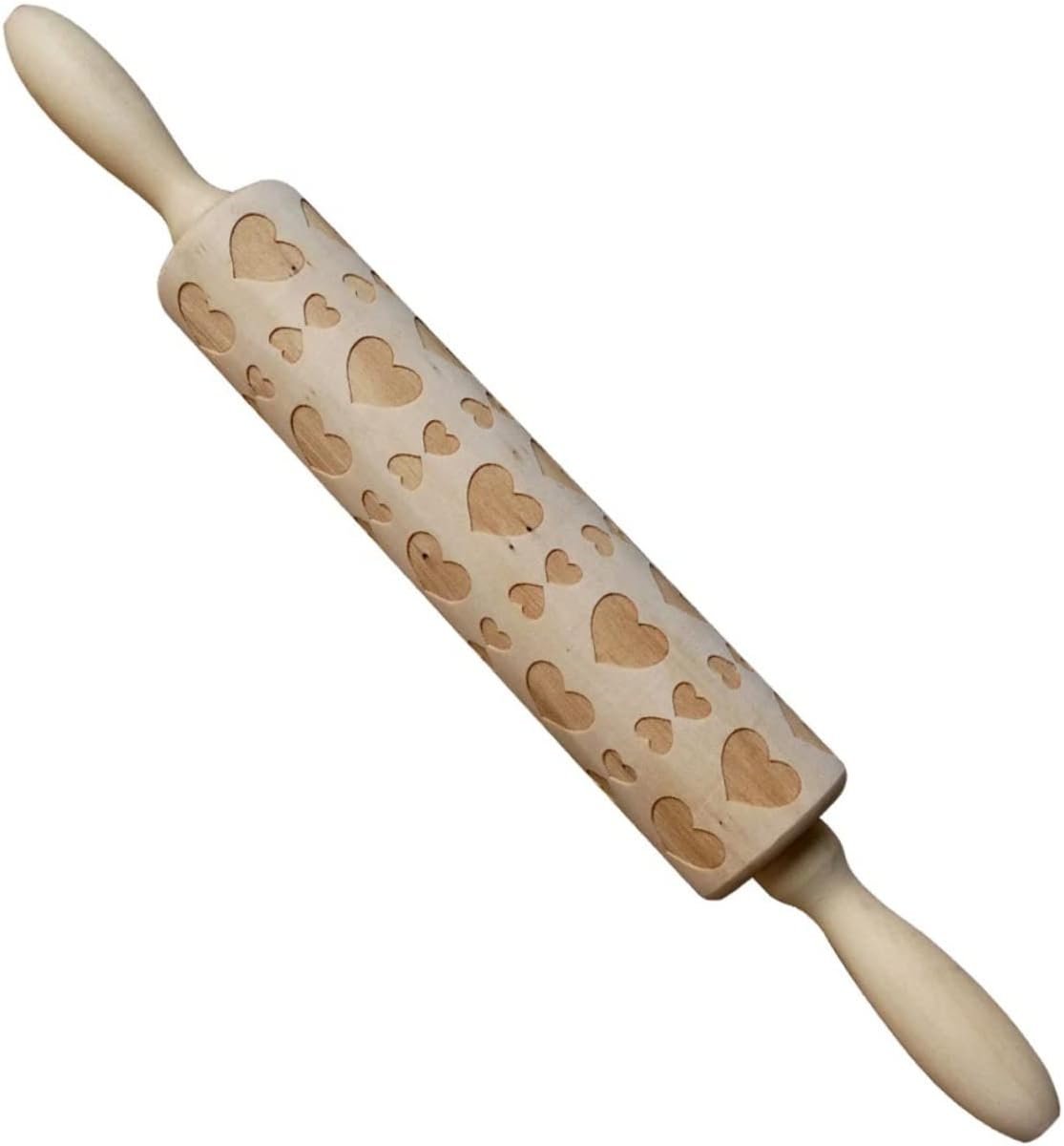 Mikinona Non-stick Rolling Pin Dough Rolling Pin Embossing Rolling Pin Heart Engraved Roller Rolling Printing Embossed Rolling Pin Pizza Rolling Pin Fondant Roller 3d Love Wooden Spaghetti