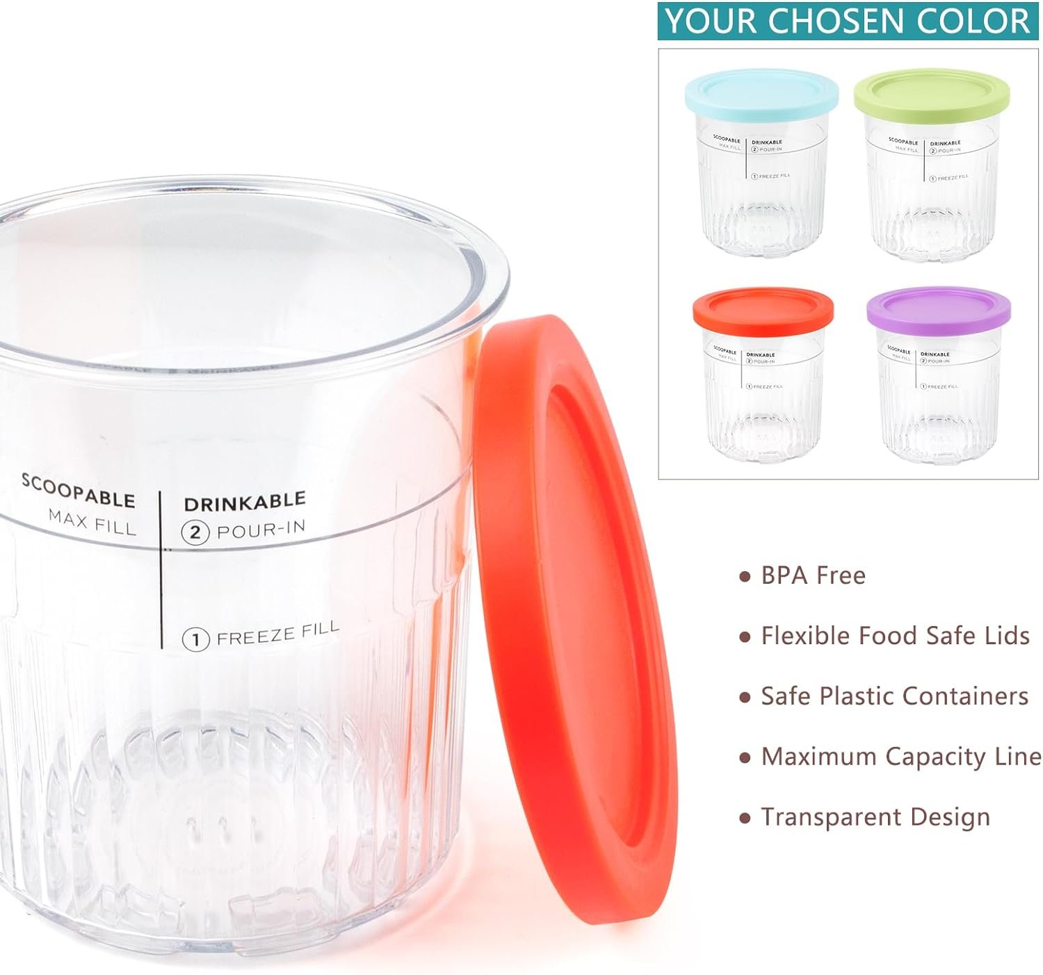 MIMLEN 24oz Containers For Ninja Creami Deluxe Pints and Lids 4 Pack,Compatible with Ninja Creami Deluxe Ice Cream Maker Creami Deluxe Ice Cream Maker