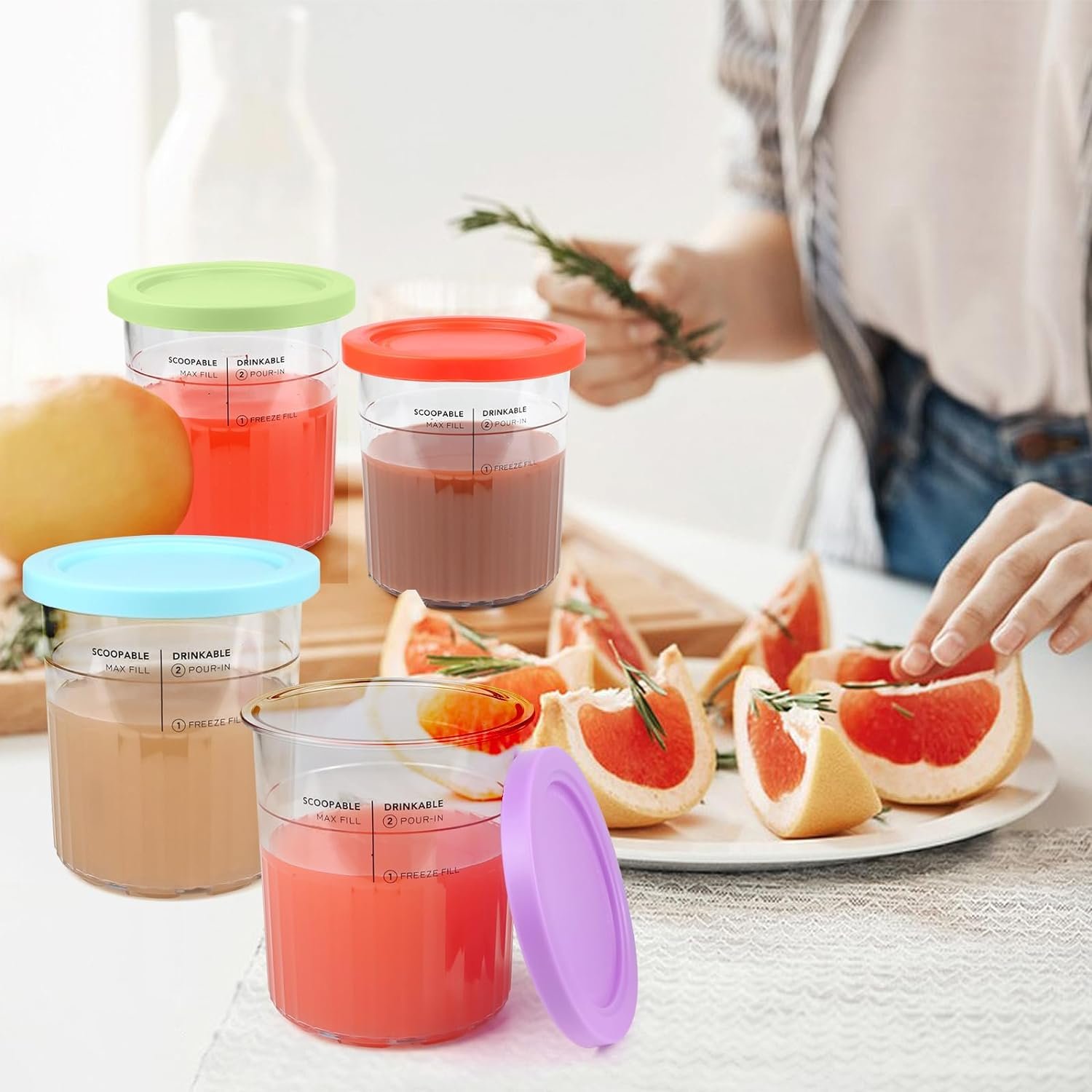 MIMLEN 24oz Containers For Ninja Creami Deluxe Pints and Lids 4 Pack,Compatible with Ninja Creami Deluxe Ice Cream Maker Creami Deluxe Ice Cream Maker