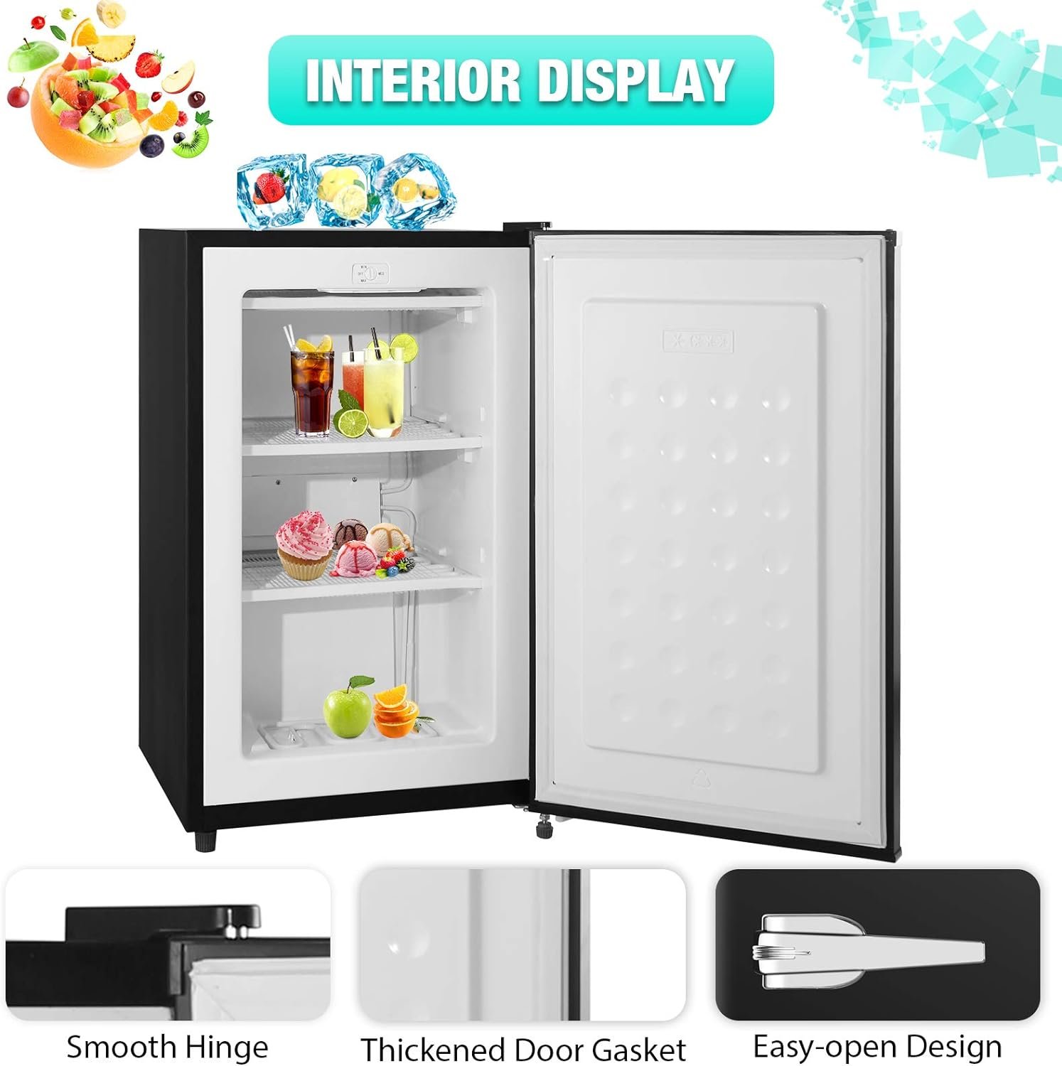 Mini Freezer 1.2 Cu.ft by R.W.FLAME, Upright Compact Freezer with Removable Shelf and Adjustable Temperature Control, Single Door Freestanding Freezer, Small Freezer for Home/Office/Apartment (White)