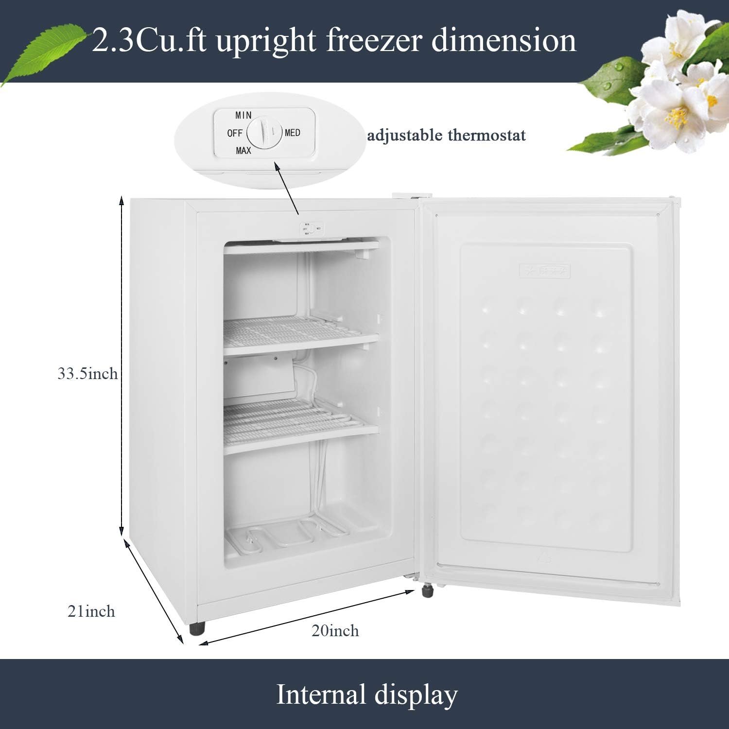 Mini Freezer 1.2 Cu.ft by R.W.FLAME, Upright Compact Freezer with Removable Shelf and Adjustable Temperature Control, Single Door Freestanding Freezer, Small Freezer for Home/Office/Apartment (White)